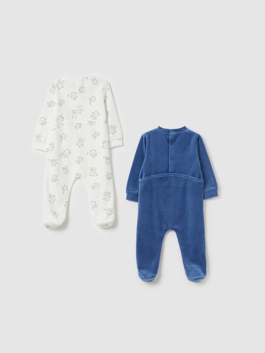 Two-pack onesies with feet and monsters print_1