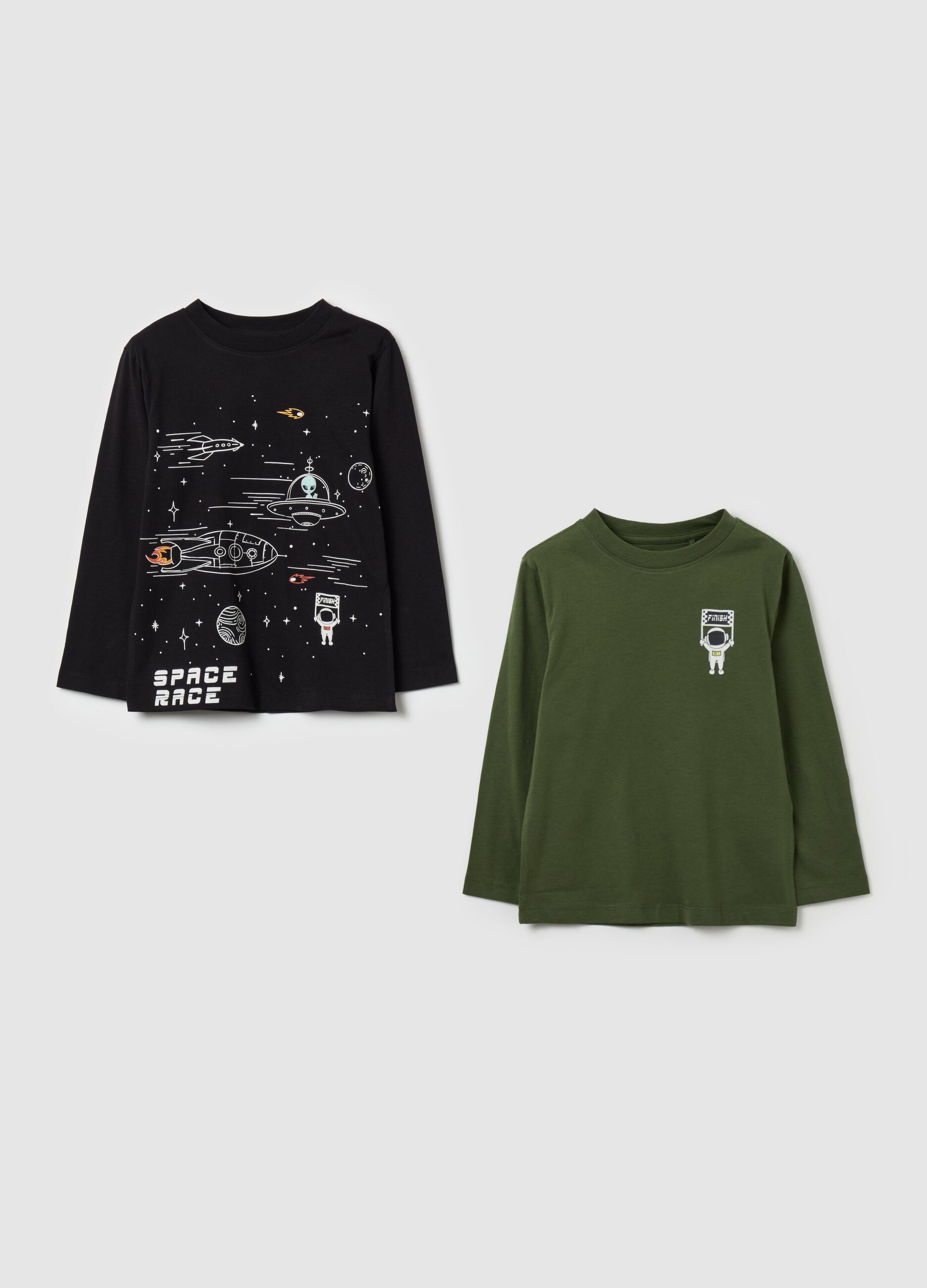 Two-pack "Space Race” T-shirts with long sleeves