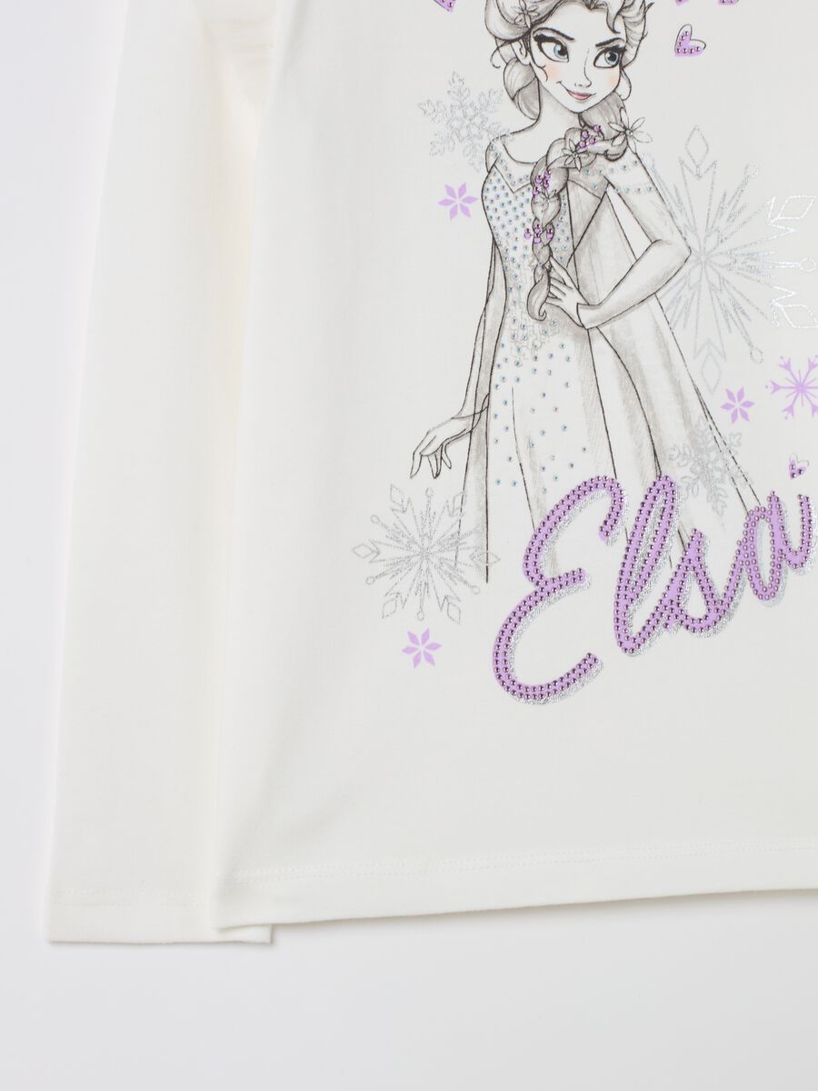 T-shirt a collo alto con stampa Elsa e strass_3