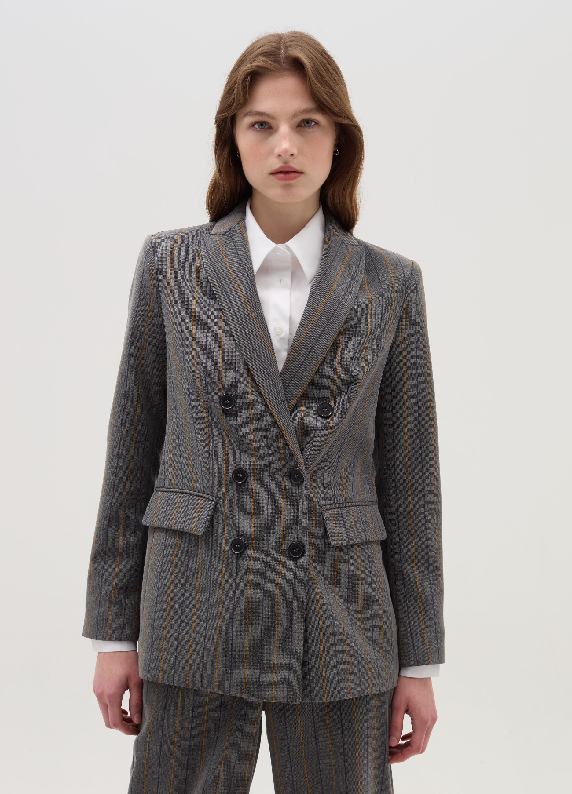 Double-breasted blazer with striped pattern