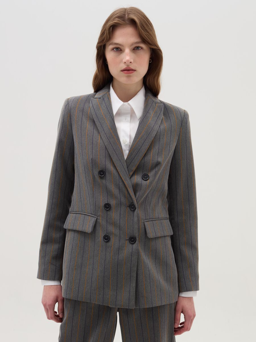 Double-breasted blazer with striped pattern_1