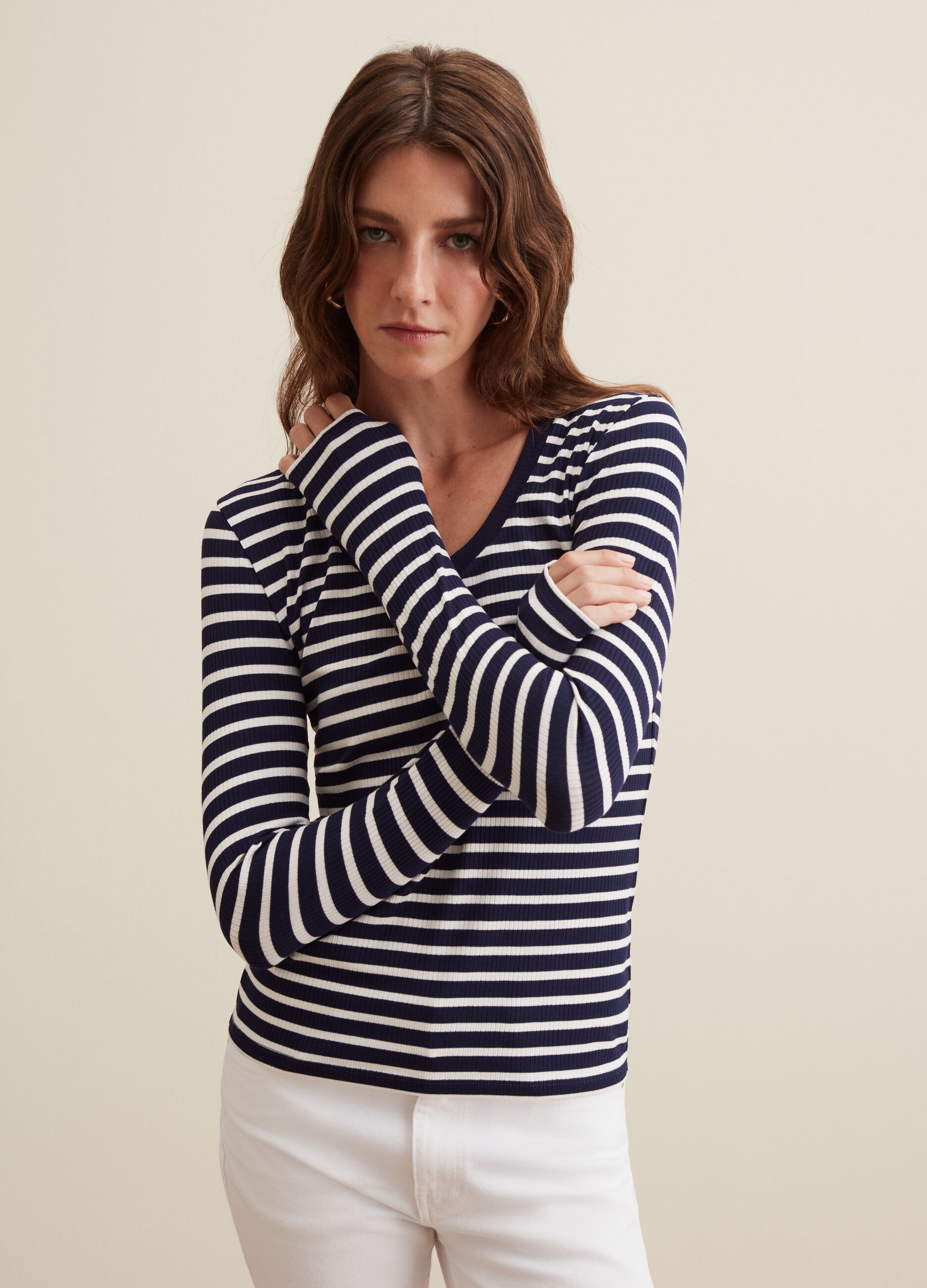 Long-sleeved striped T-shirt