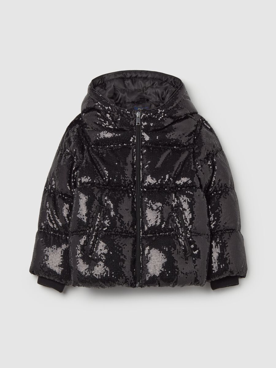 Down jacket with hood and sequins_0