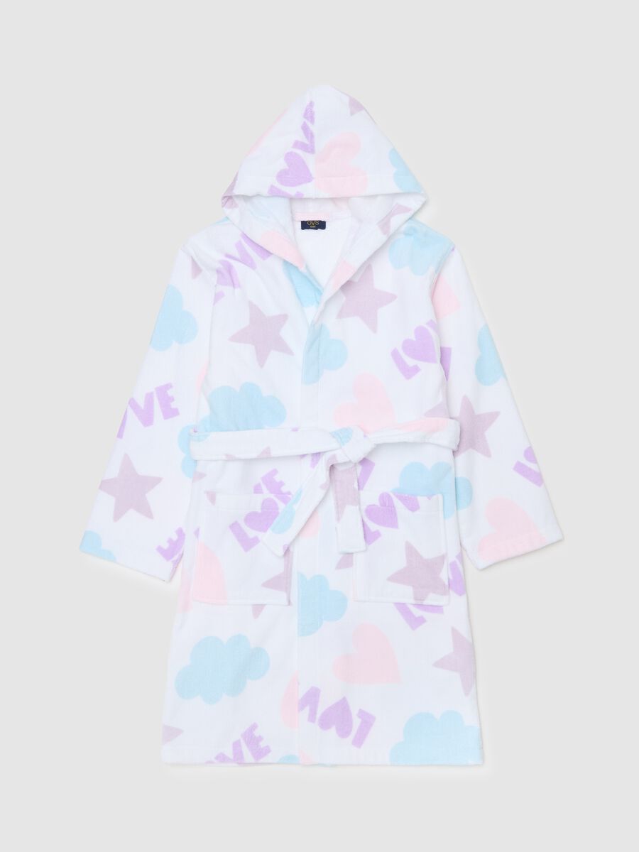 Bathrobe in organic cotton with "LOVE" print_0