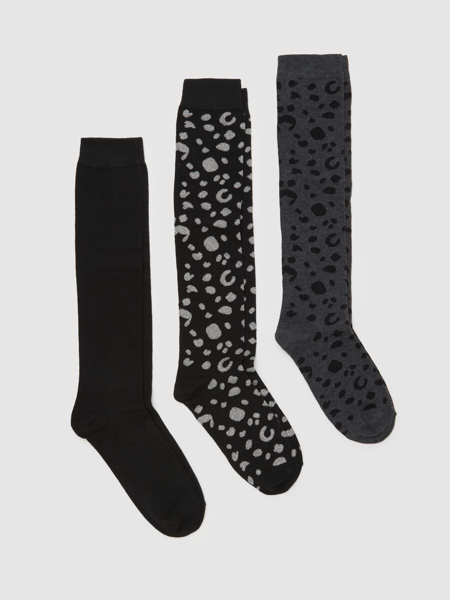 Three-pair pack long socks with animal print pattern_0