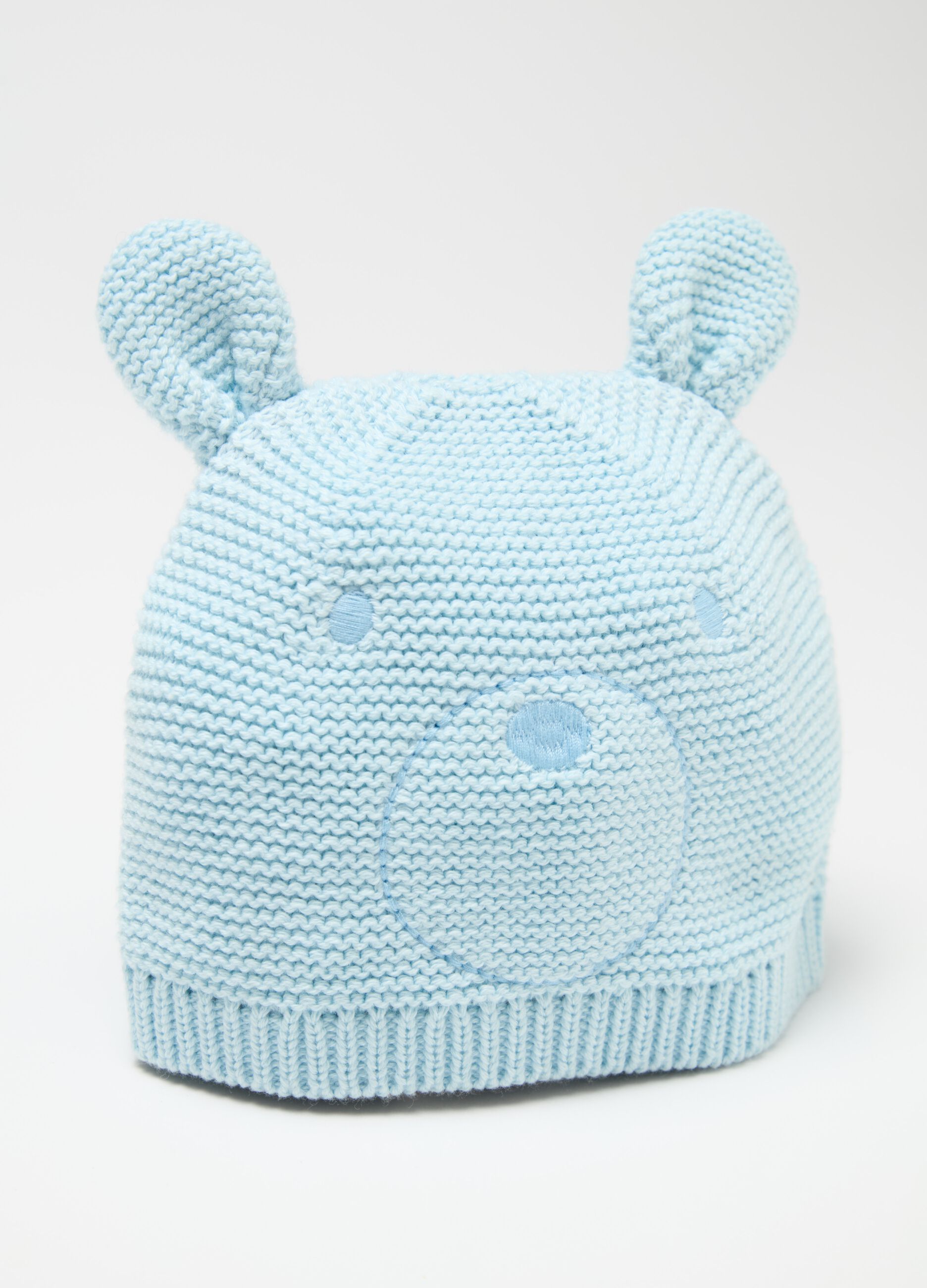 Hat with ears and teddy bear embroidery