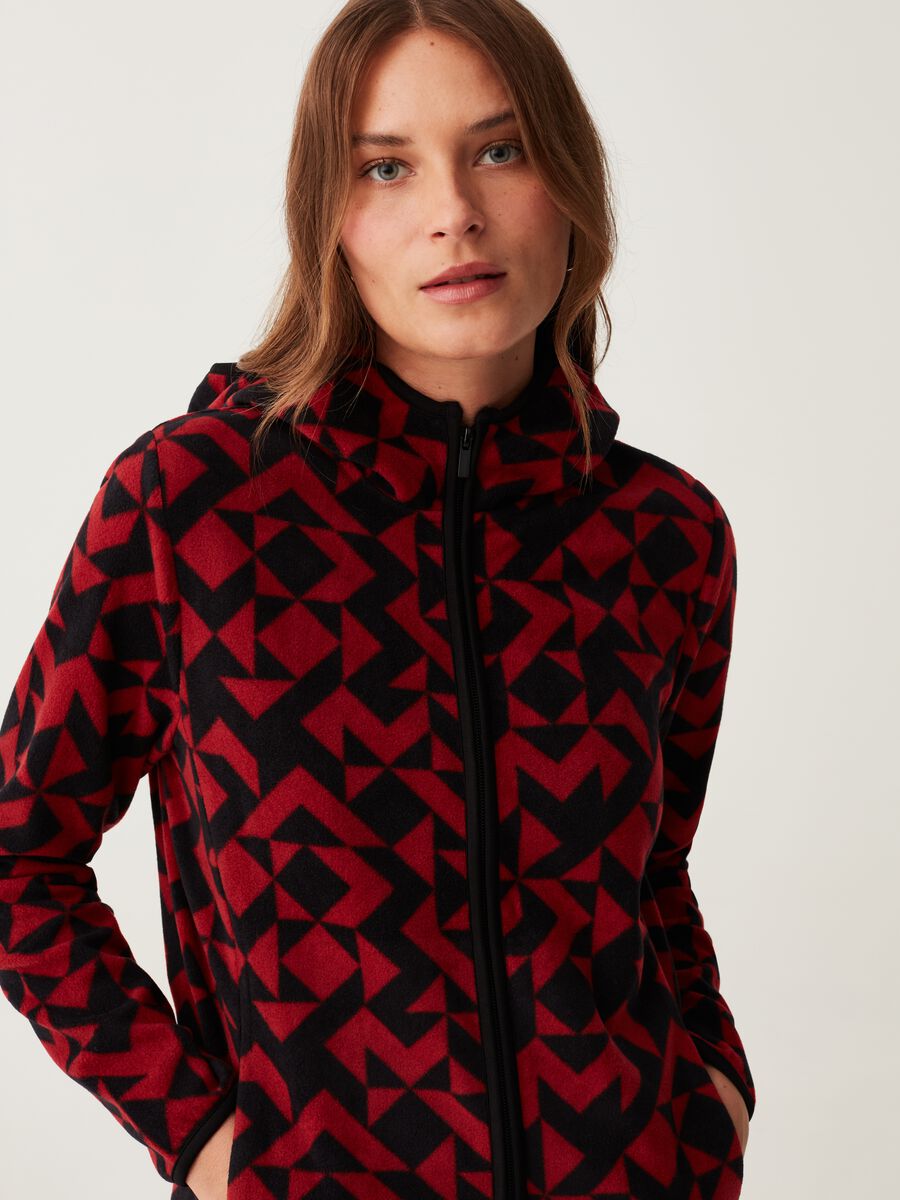 Full-zip fleece sweatshirt with hood and print_1