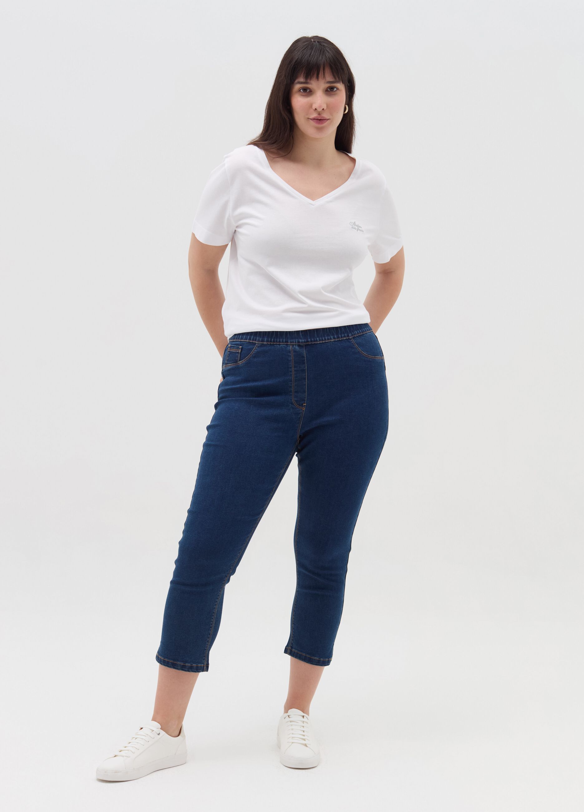 Curvy crop jeggings with splits