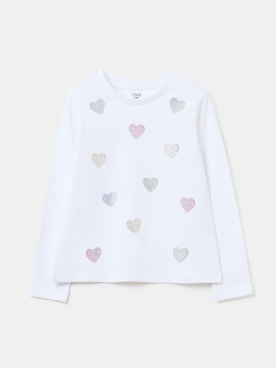 Long-sleeved T-shirt with diamanté hearts_0