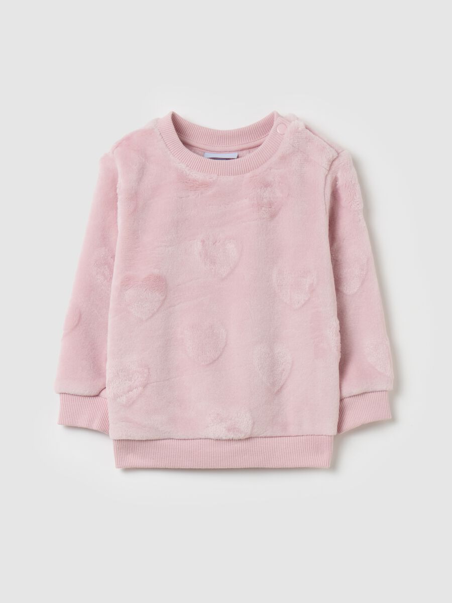 Sweatshirt in faux fur with raised hearts print_0