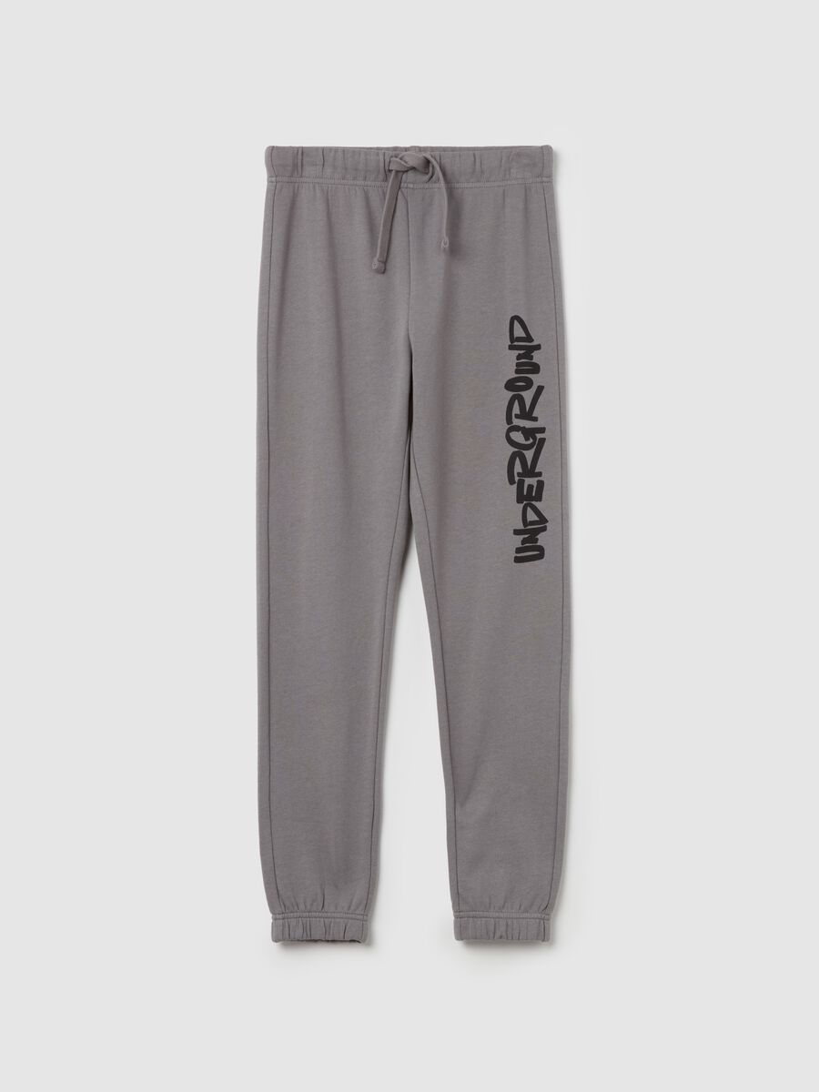 Fleece joggers with drawstring and lettering print_3