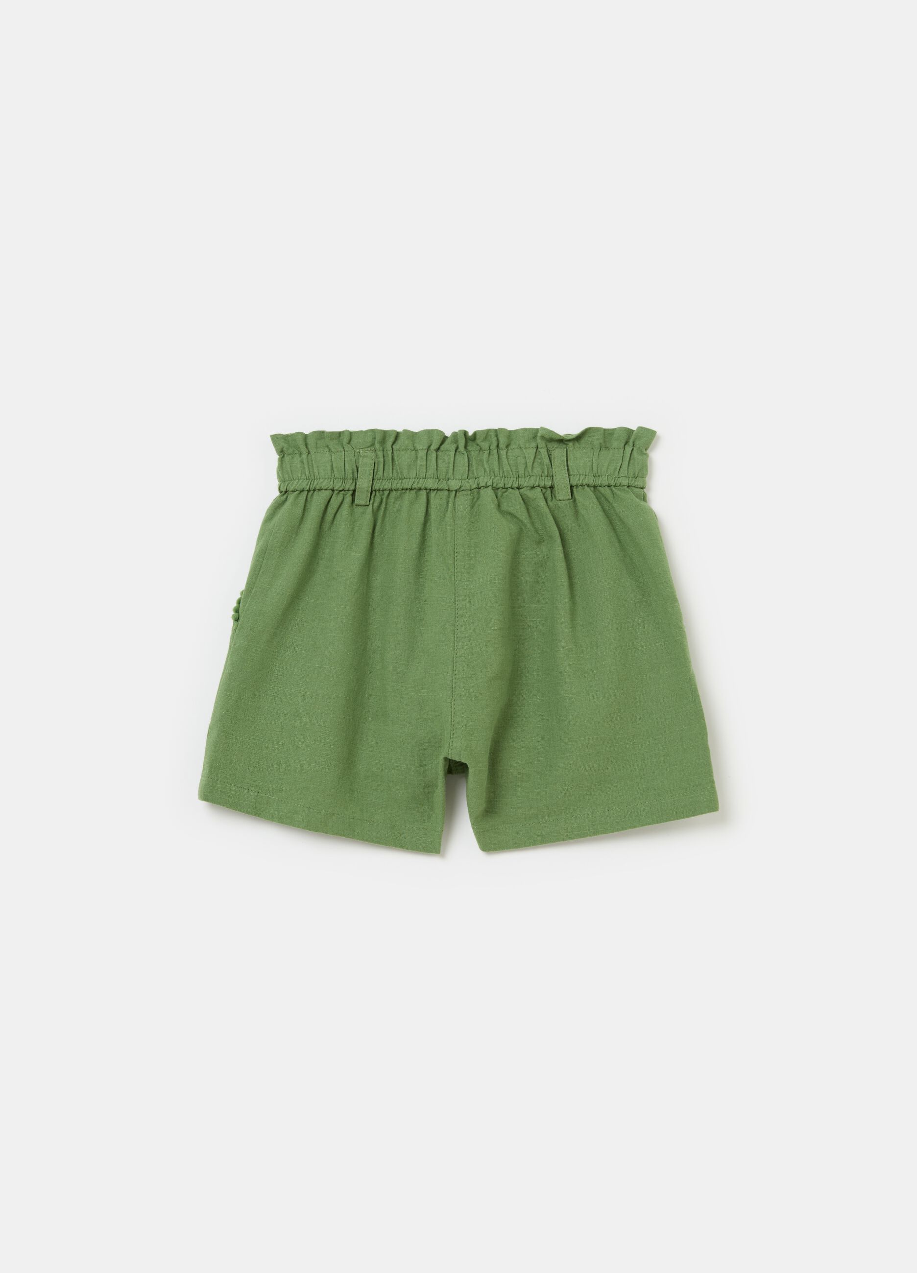 Paper bag shorts with ethnic trim