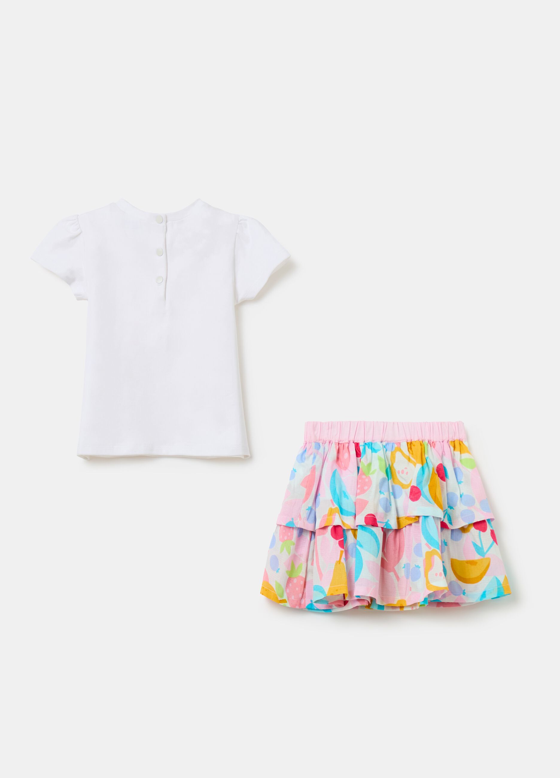T-shirt and skirt set with fruit print