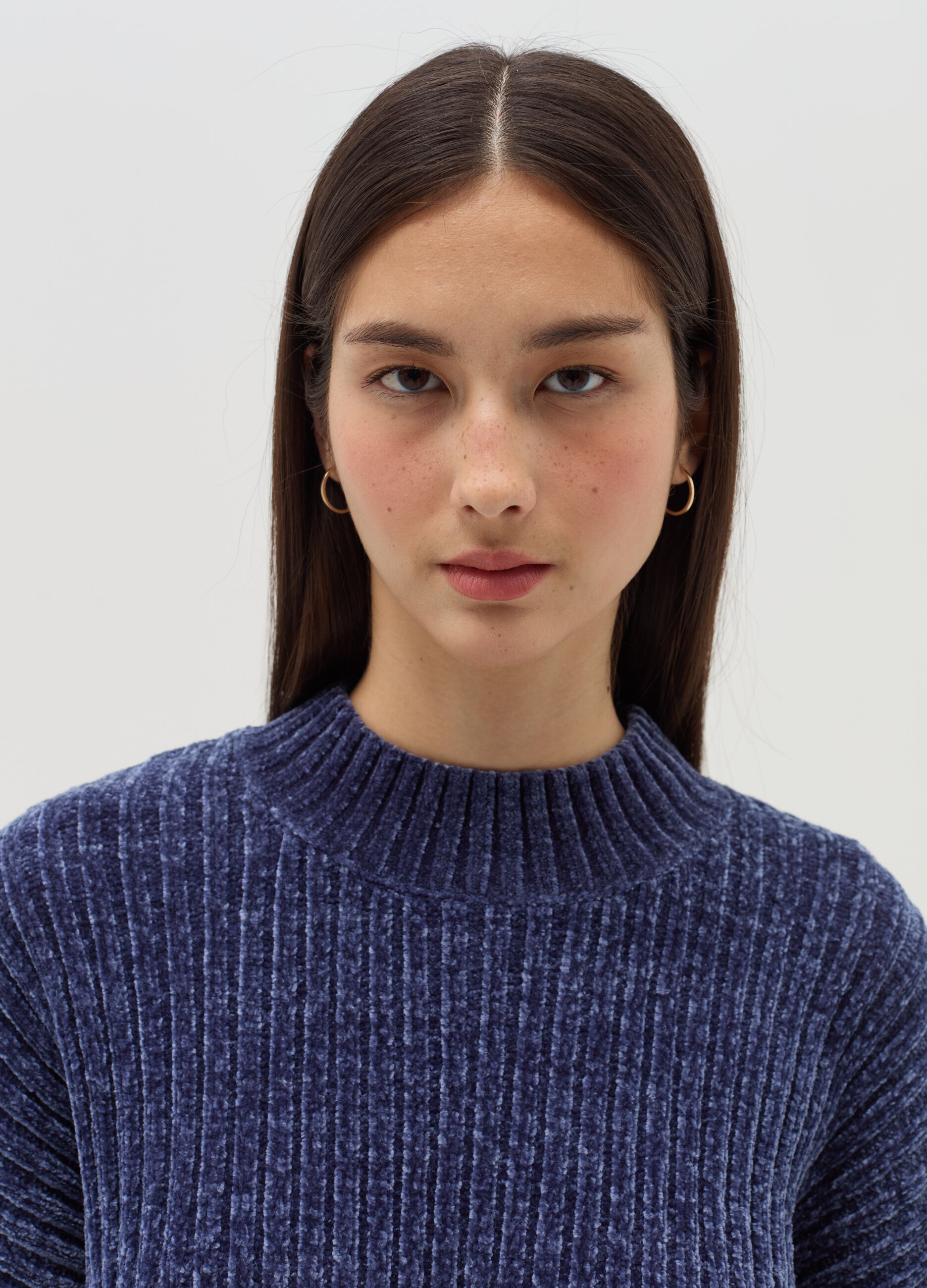 Chenille pullover with mock neck