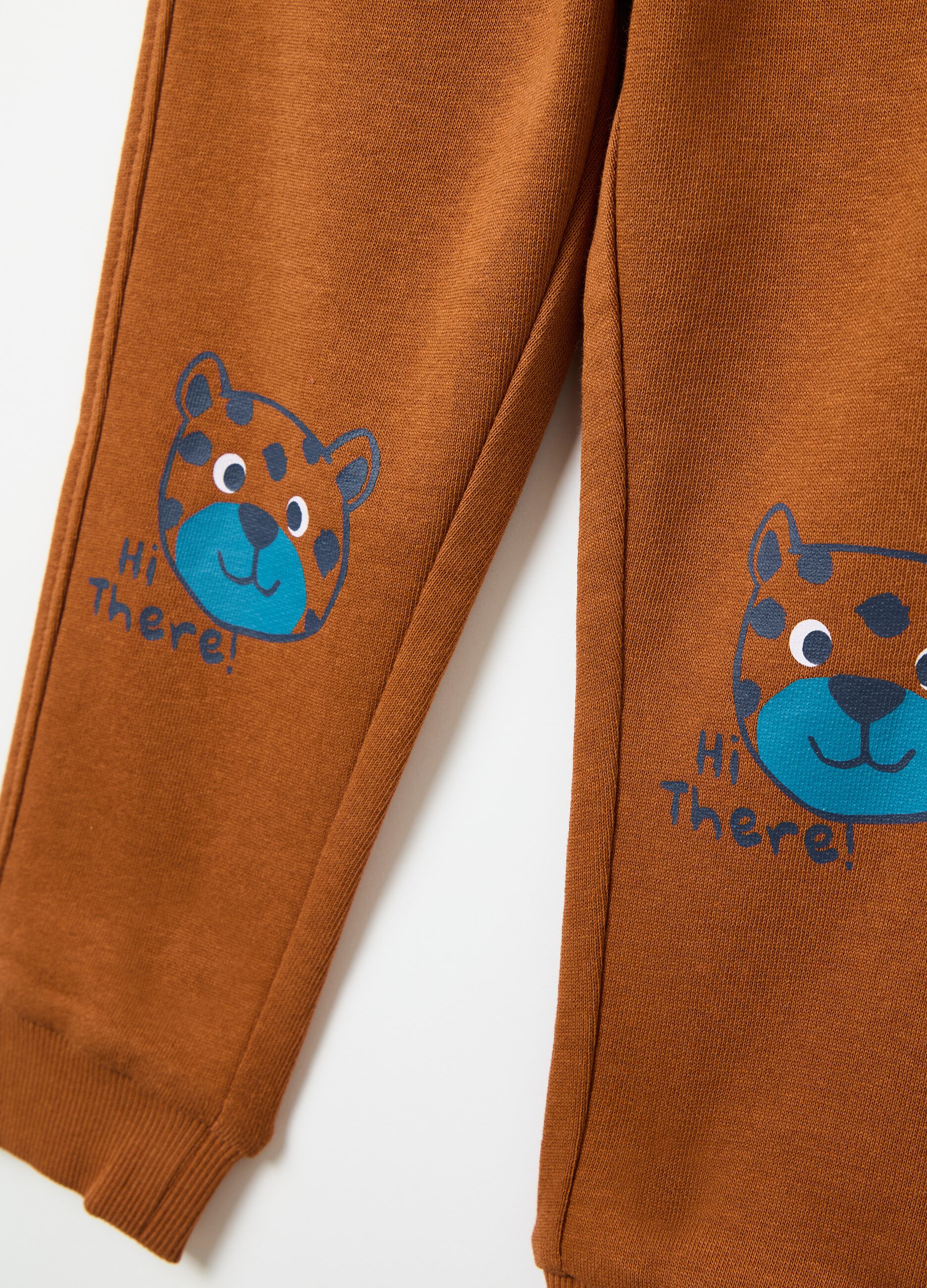 Fleece joggers with drawstring and print