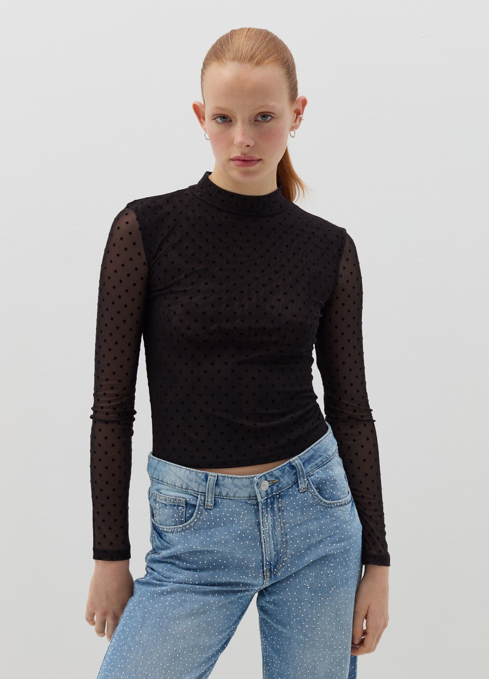 T-shirt in polka dot mesh