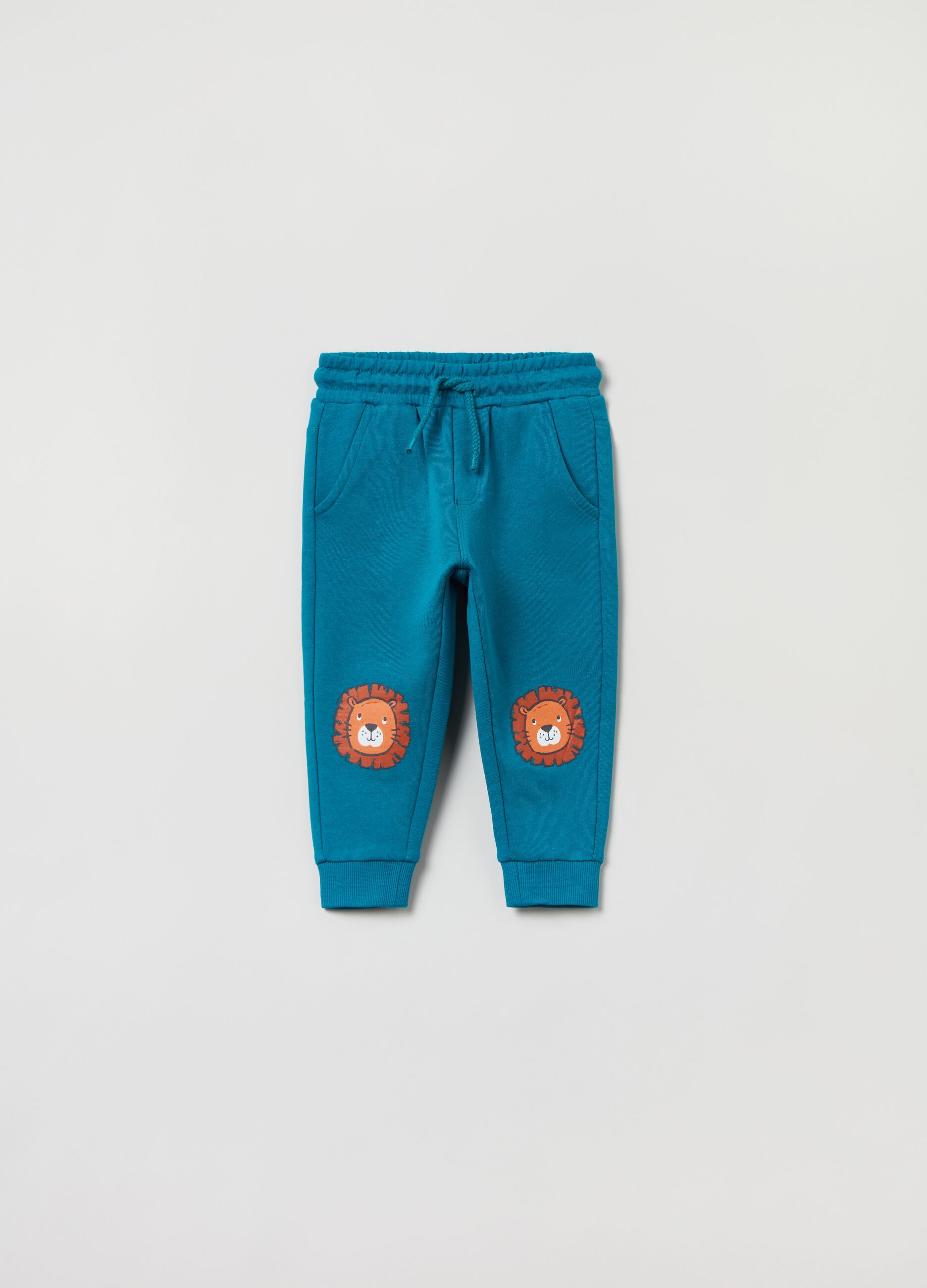 Fleece joggers with drawstring and print