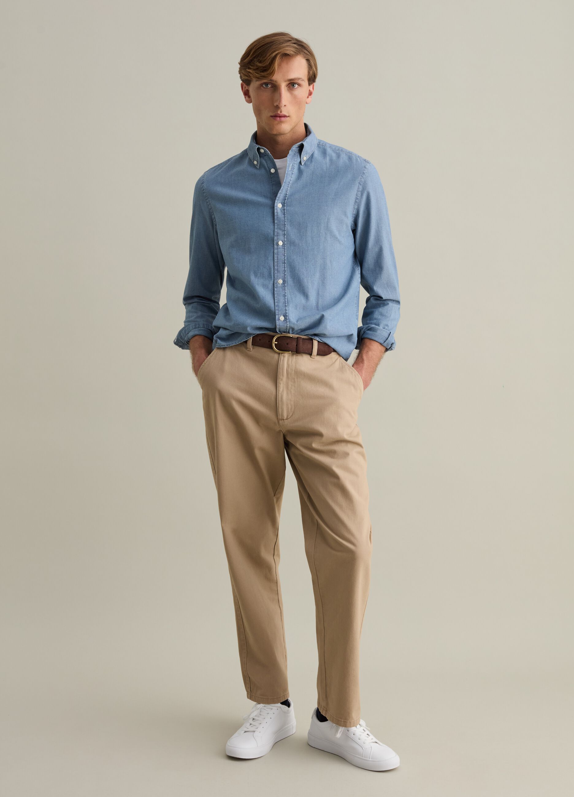 Regular-fit shirt in chambray cotton