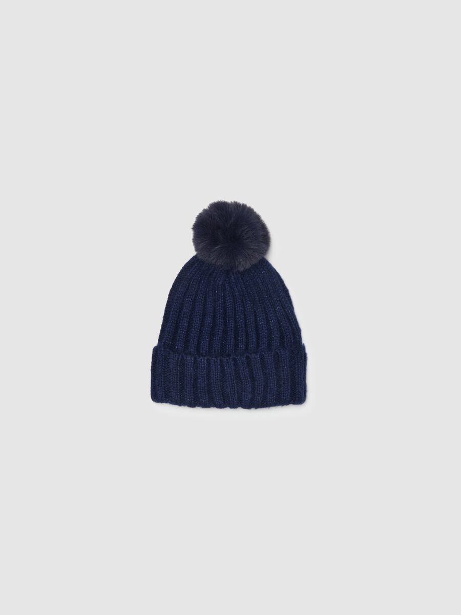 Ribbed hat in lurex with pompom_0