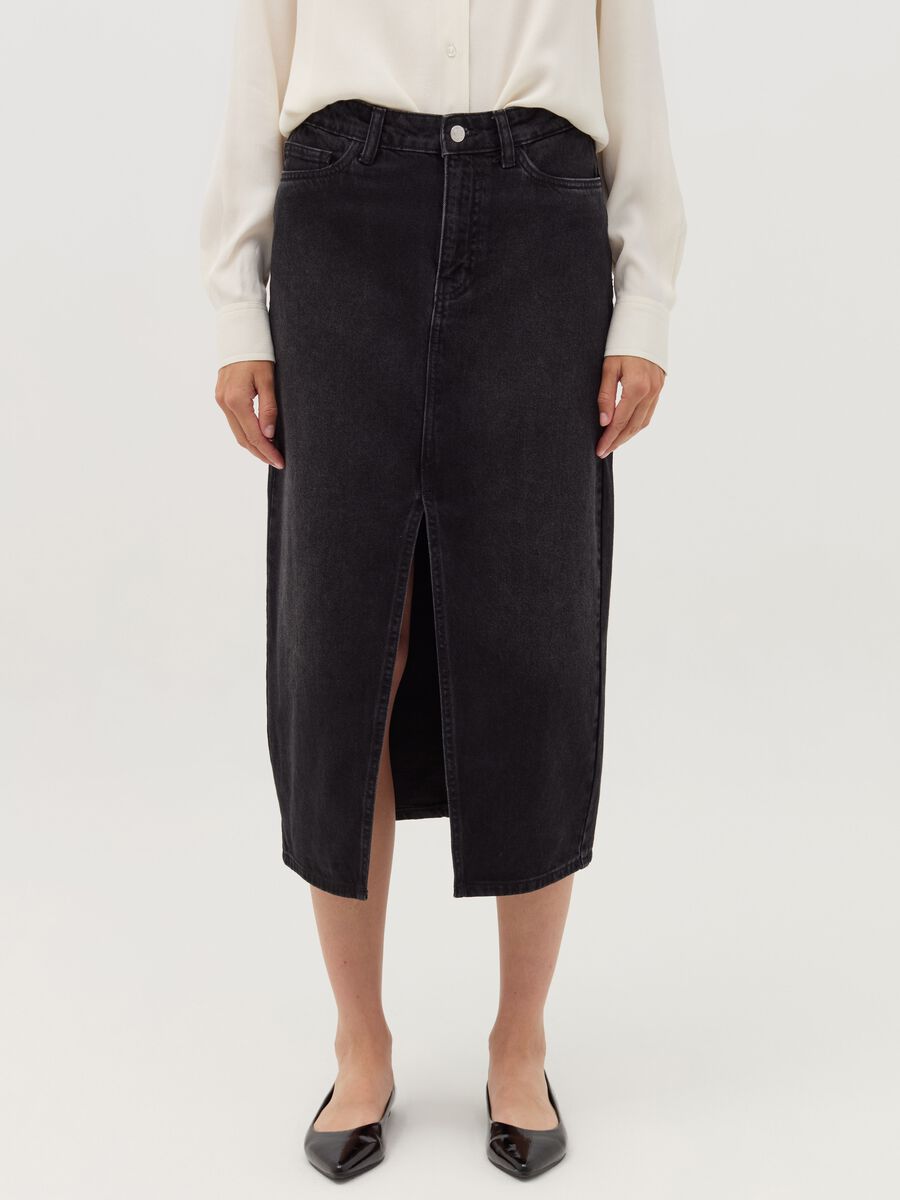 Long denim skirt with split_1