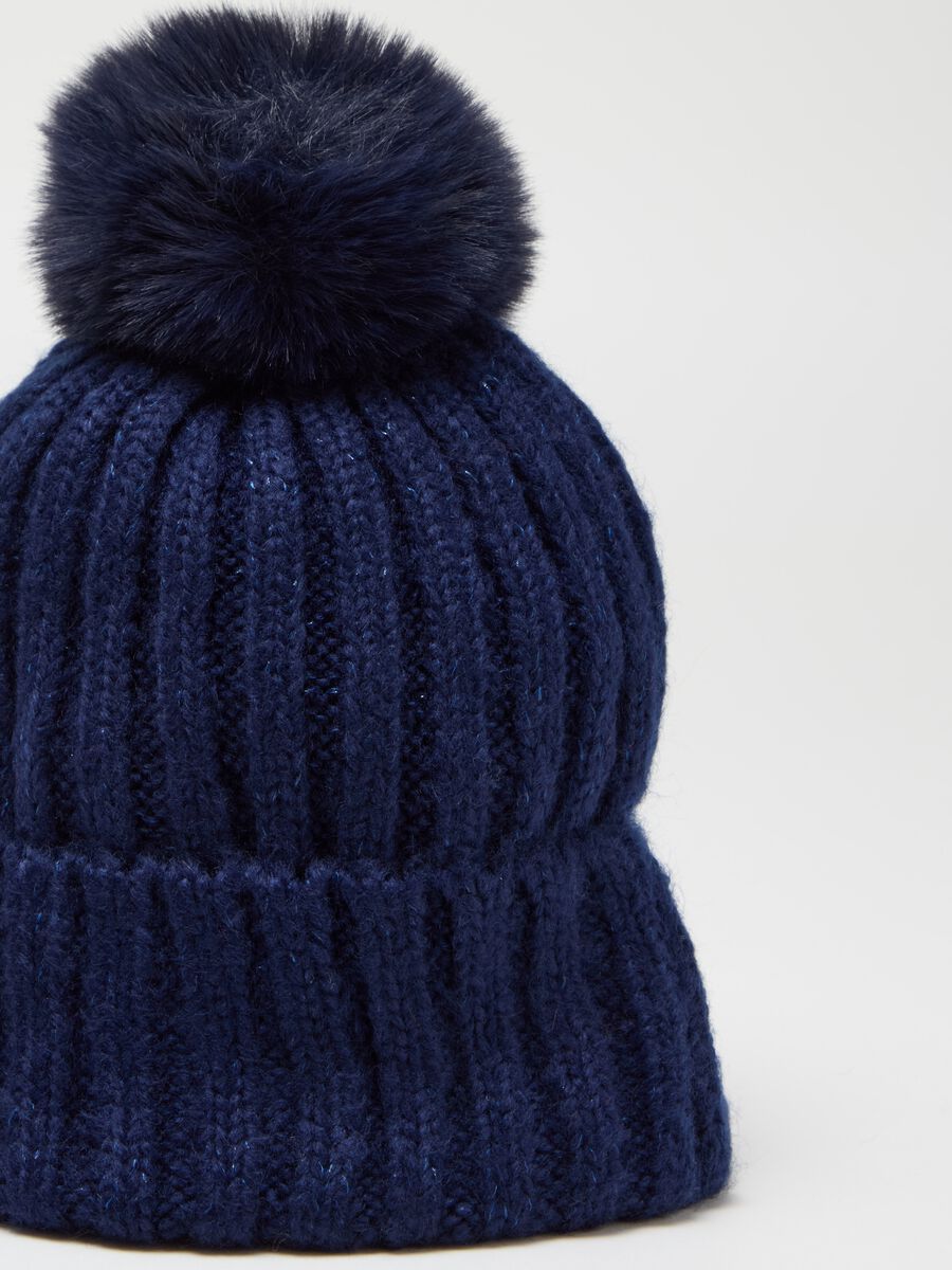 Ribbed hat in lurex with pompom_2