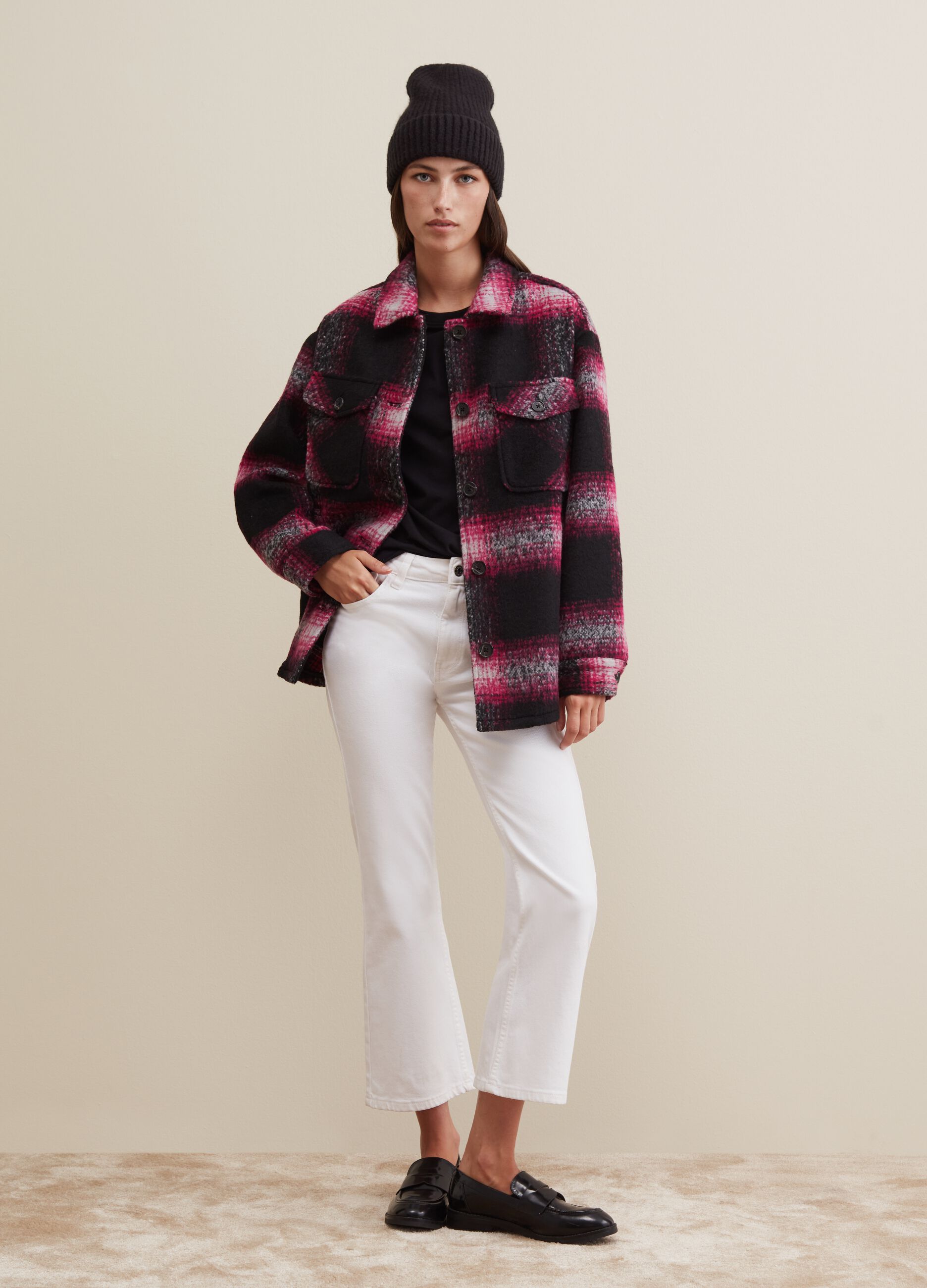 Oversize shacket with check pattern