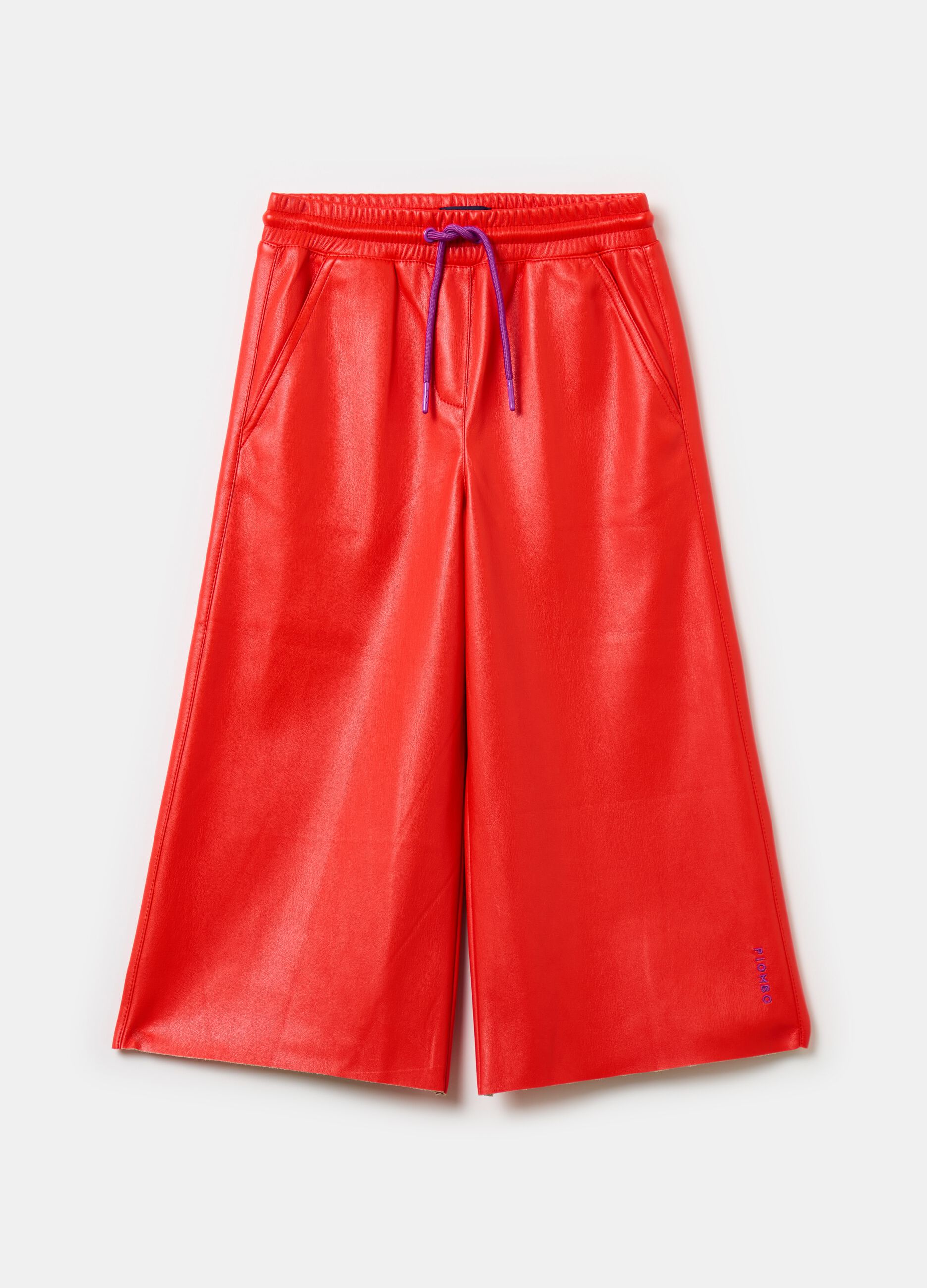 Glossy-effect trousers with drawstring