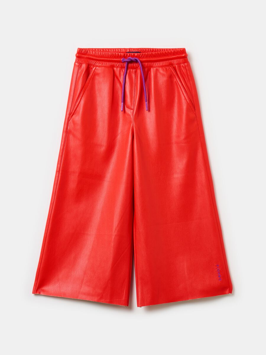 Glossy-effect trousers with drawstring_0