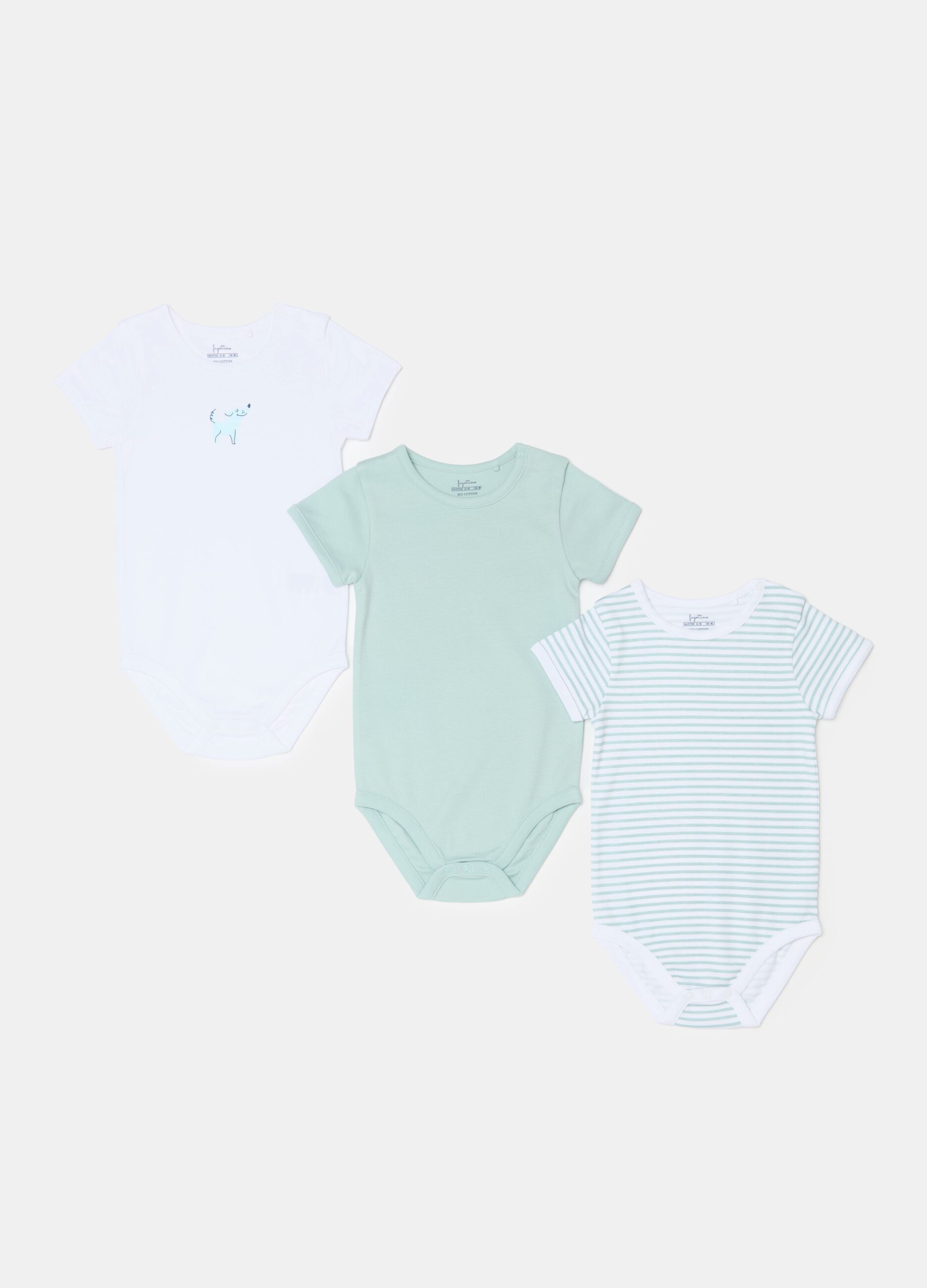 Three-pack bodysuits in organic cotton with print