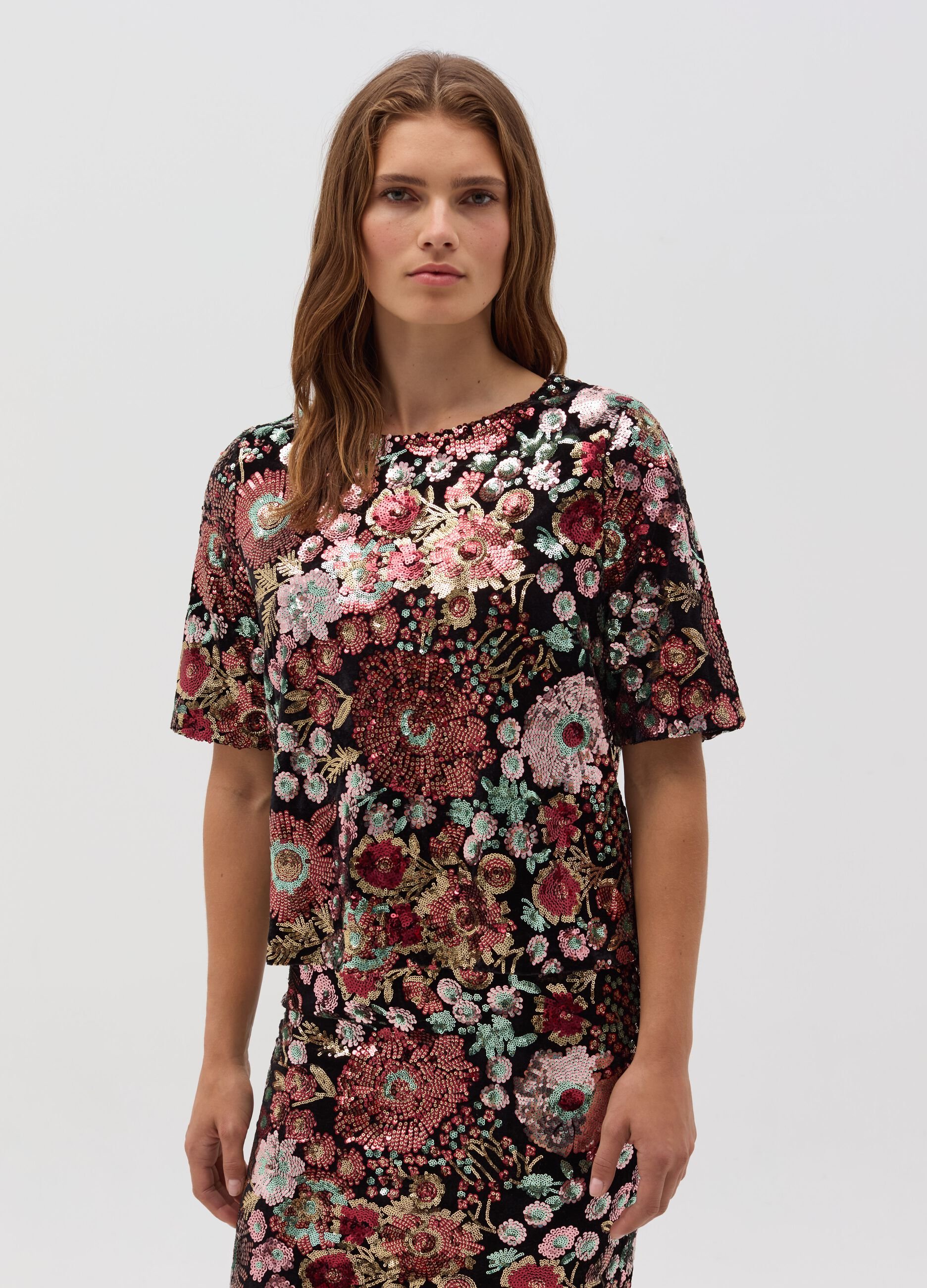 Top with floral design in sequins