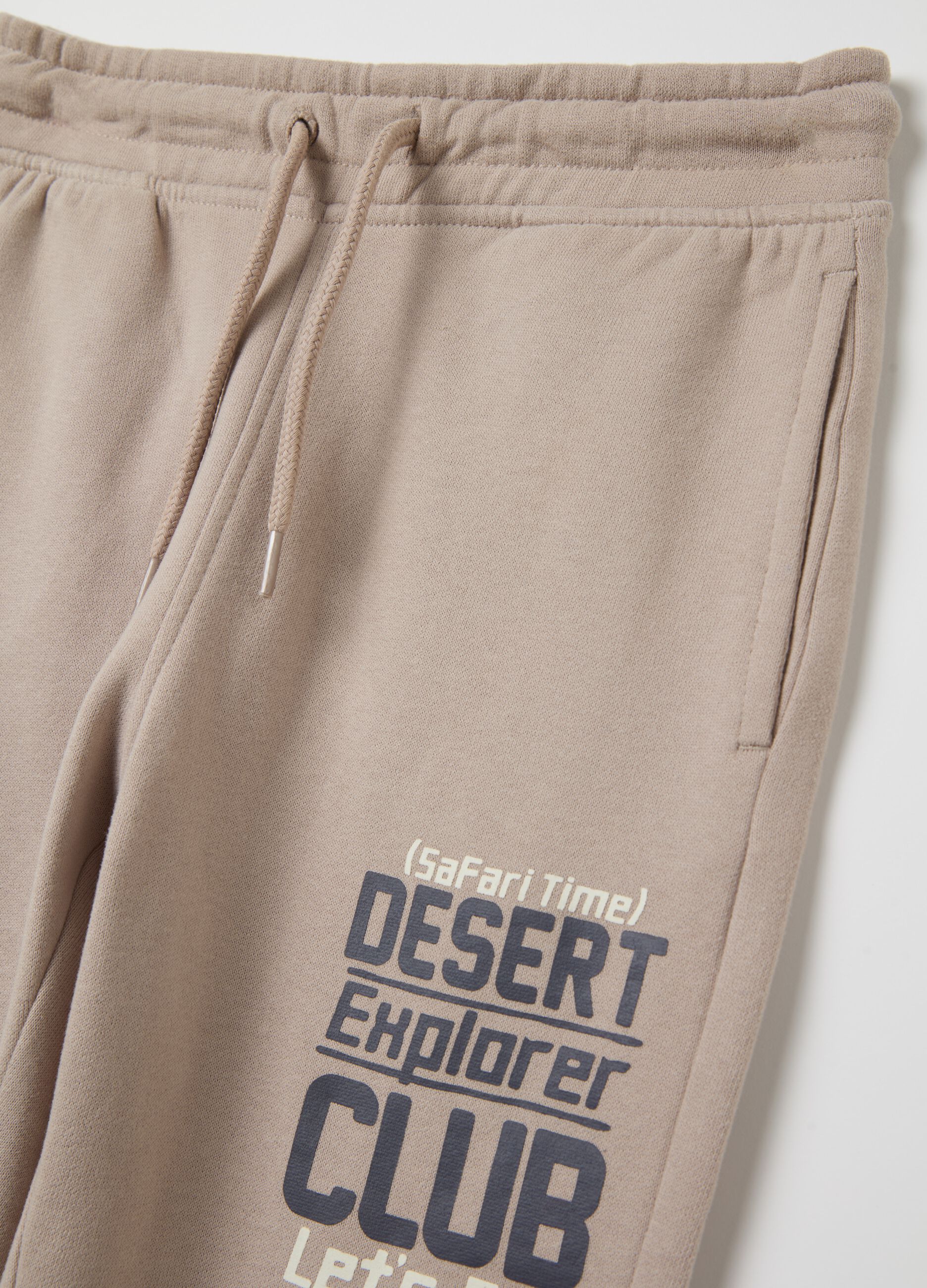 Fleece joggers with drawstring and lettering print