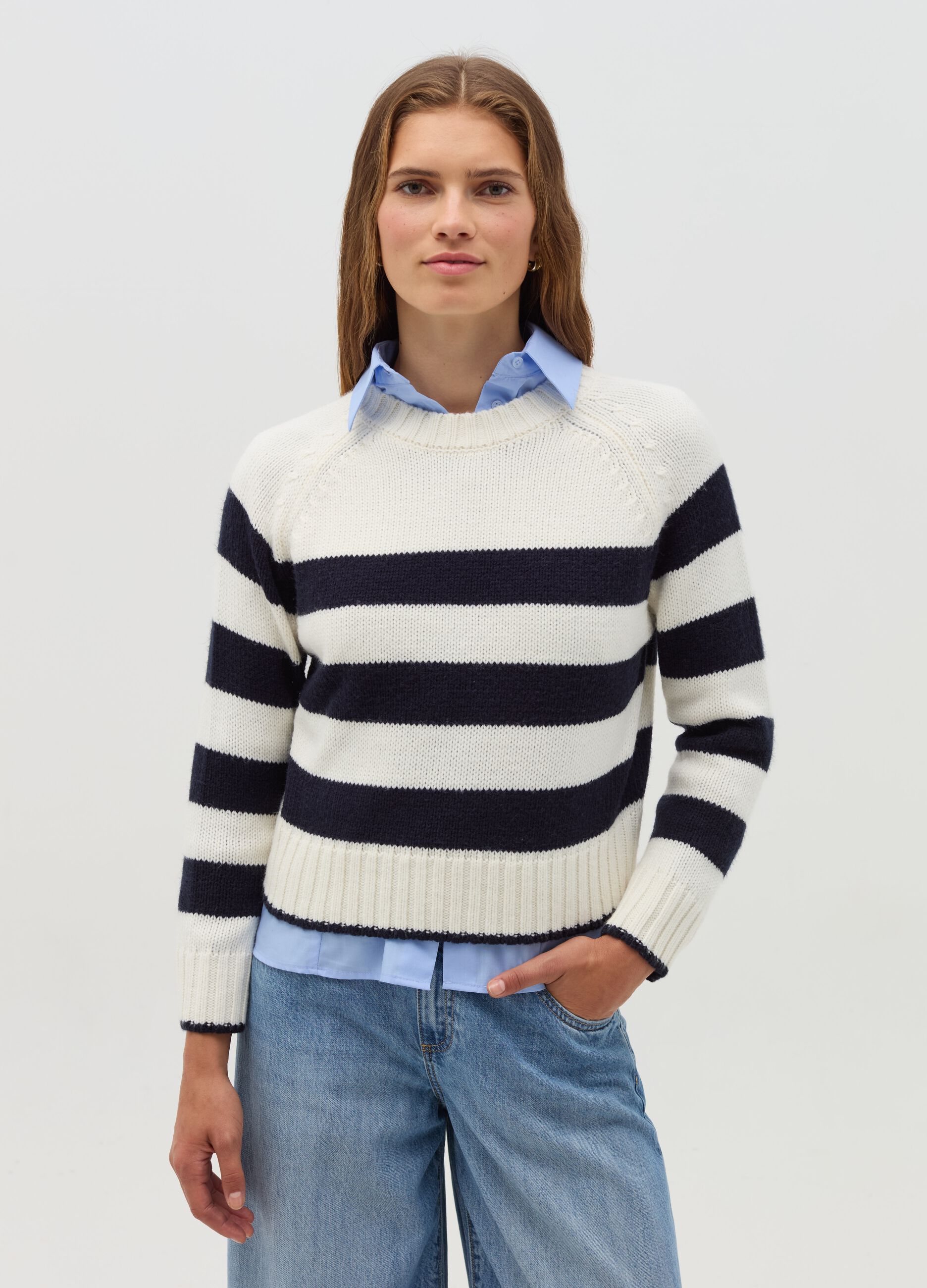 Striped pullover with raglan sleeves