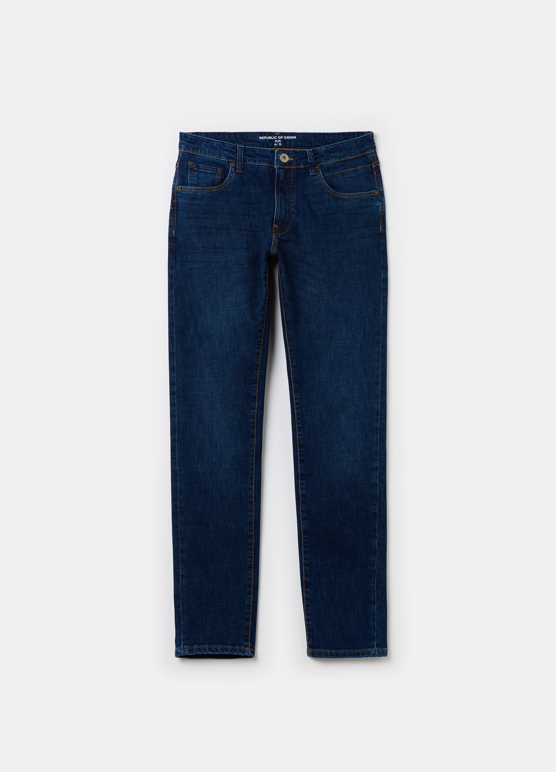 Slim-fit cross-hatch cotton jeans