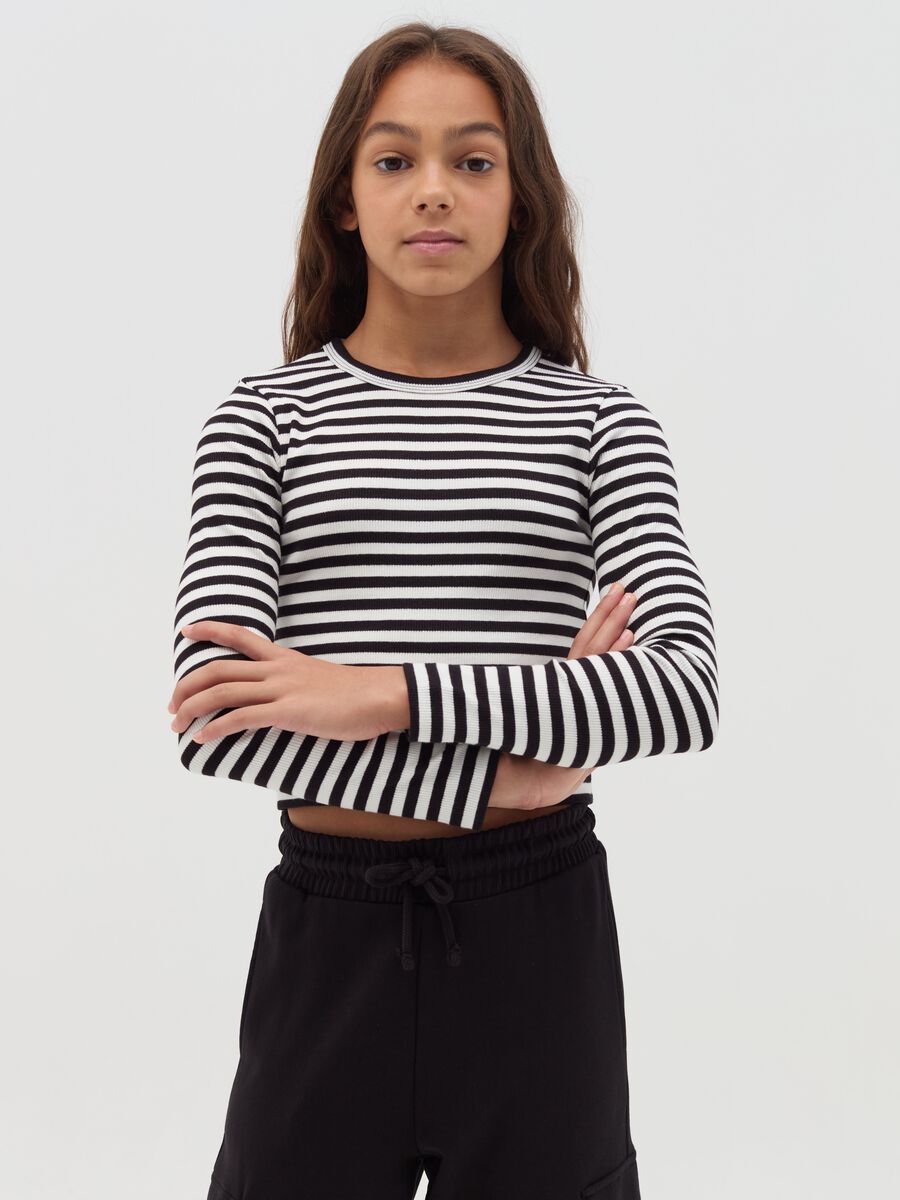 Long-sleeved T-shirt with striped pattern_0