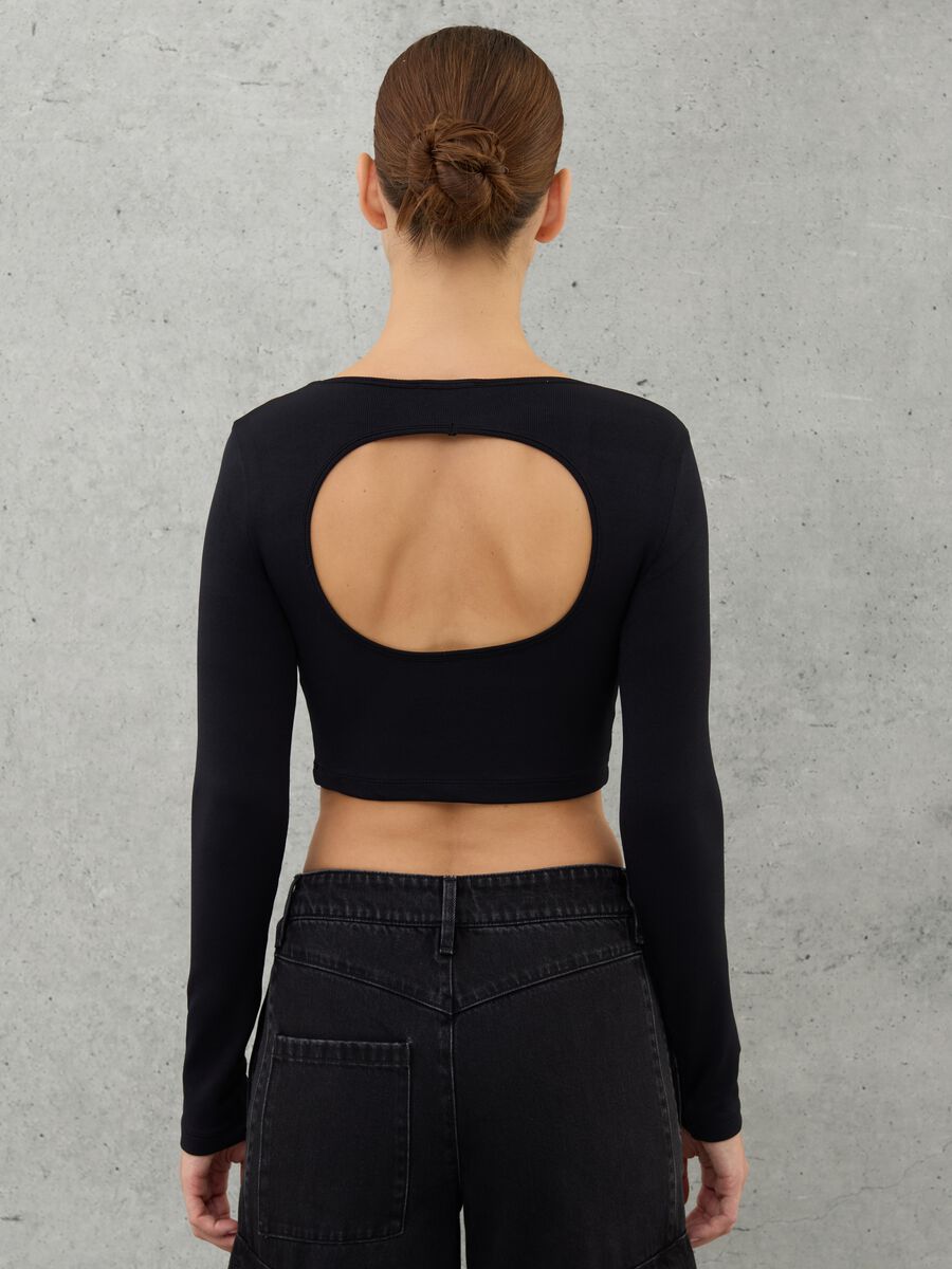 Cut Out Crop Long-sleeved Black_3