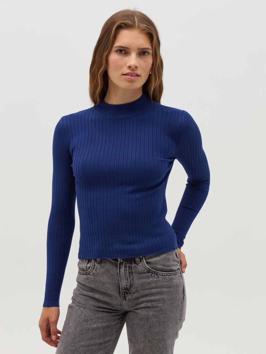 Ribbed knit pullover with mock neck_1