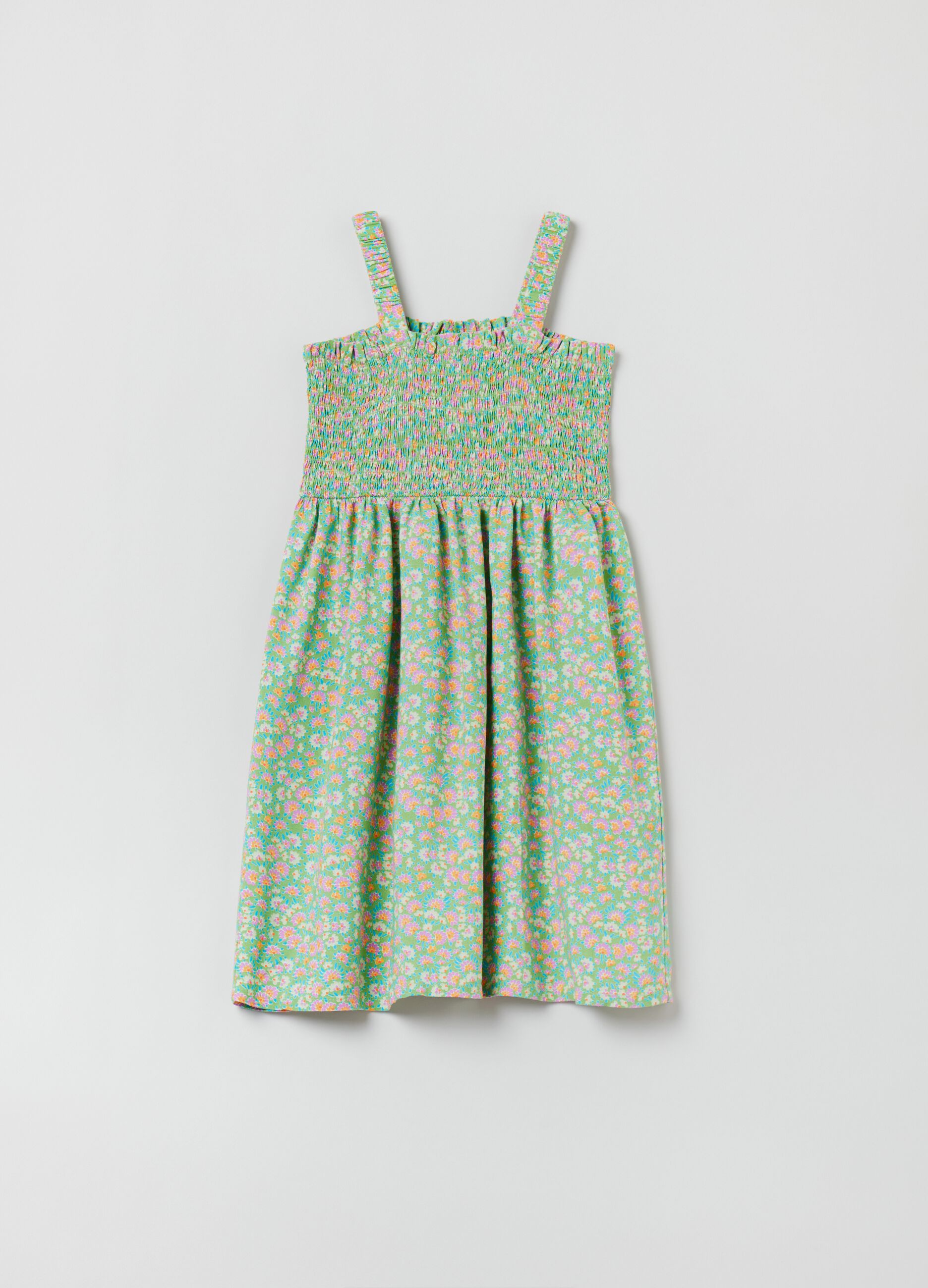 Sleeveless dress in viscose with small flowers print