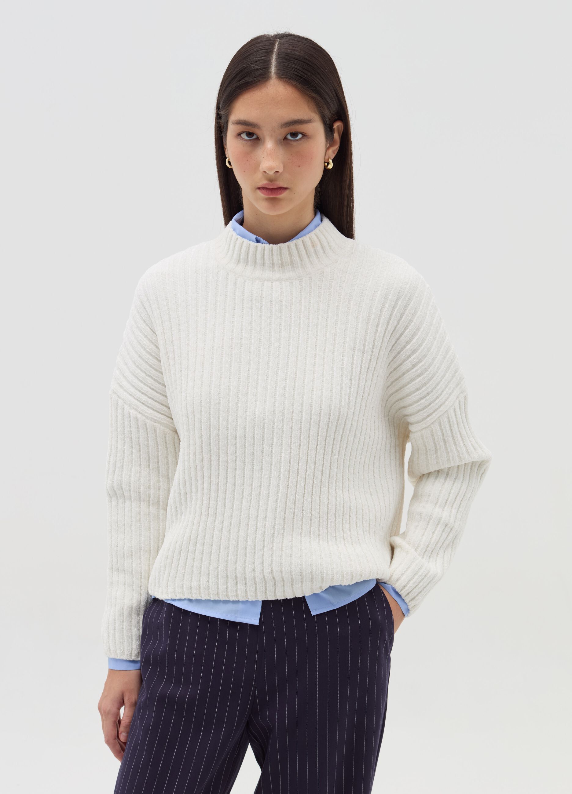 Chenille pullover with mock neck