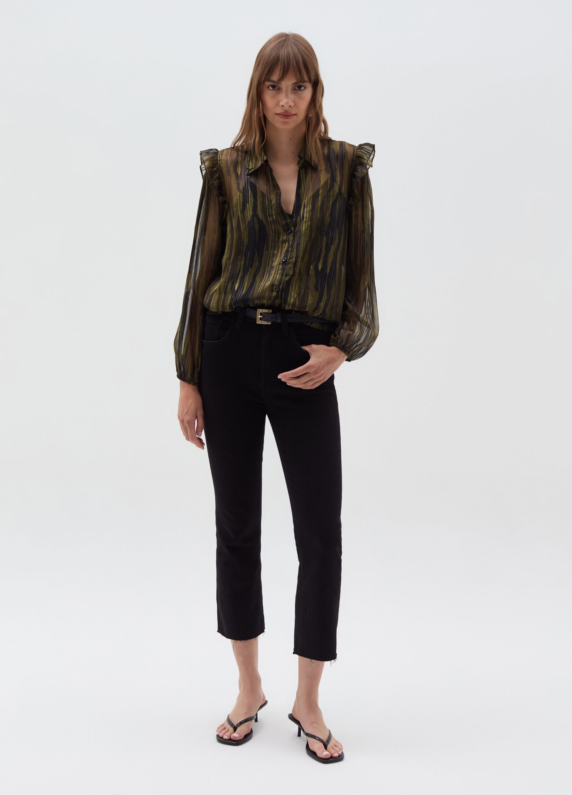 Semi-sheer camouflage blouse with lurex