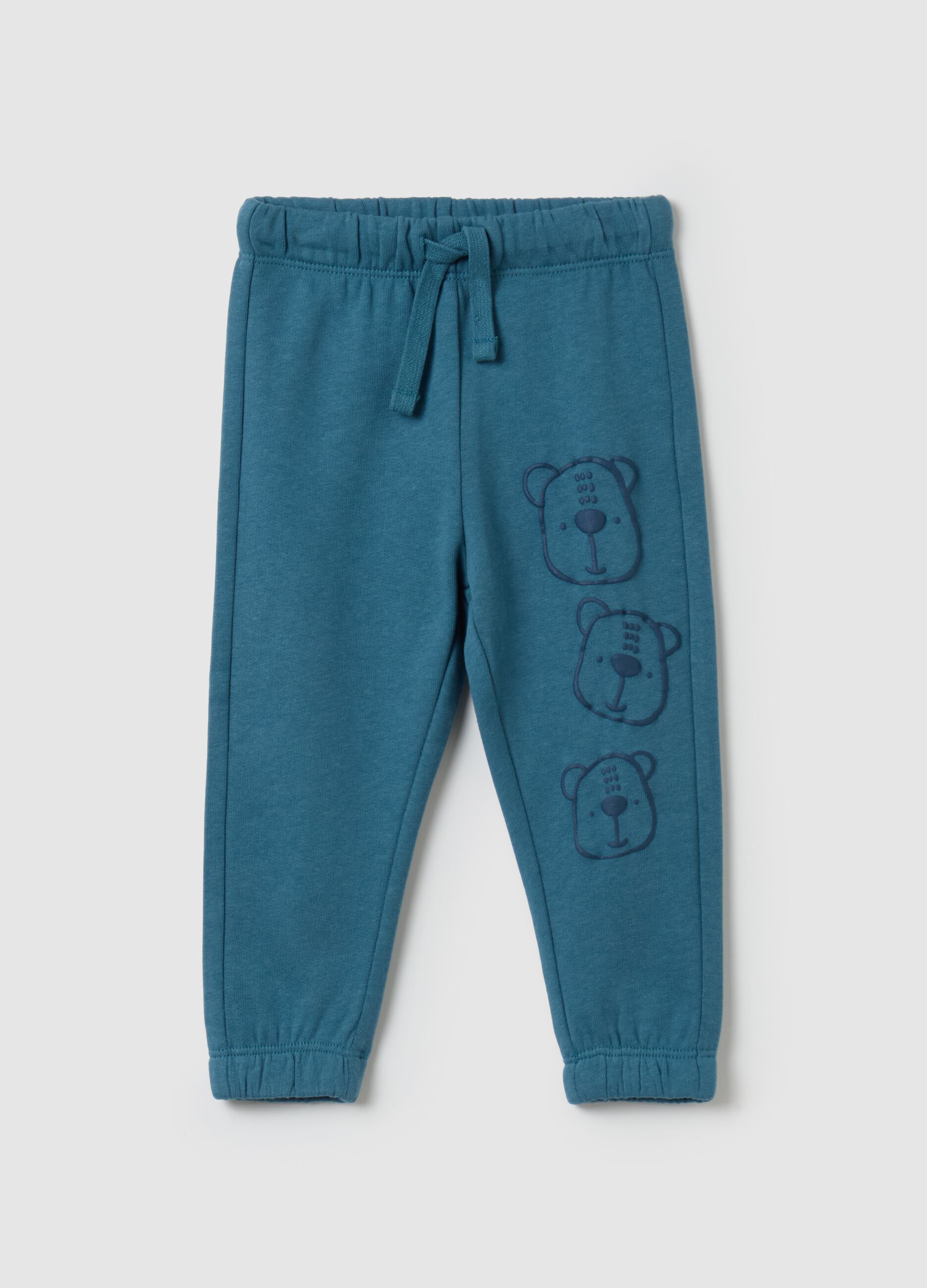 Joggers with drawstring and bear print