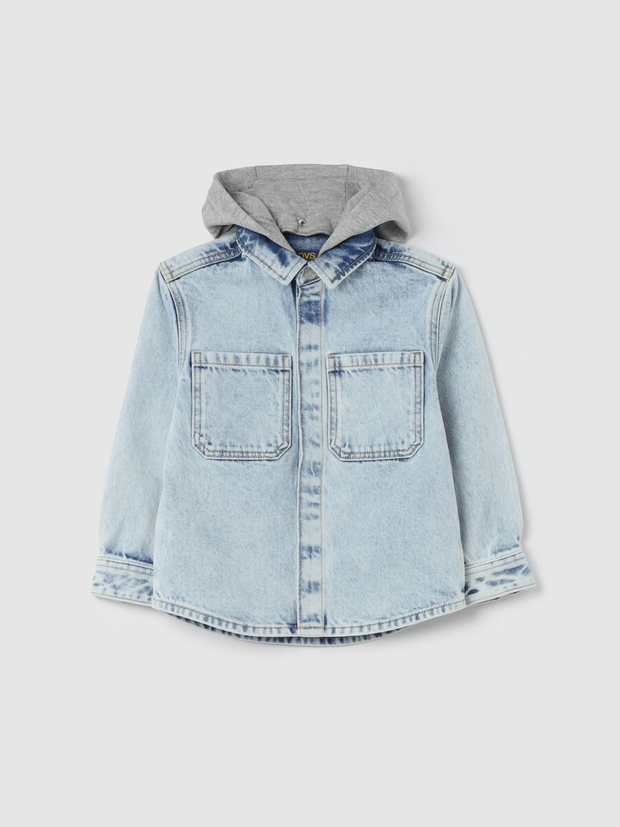 Denim shirt with fleece hood_0