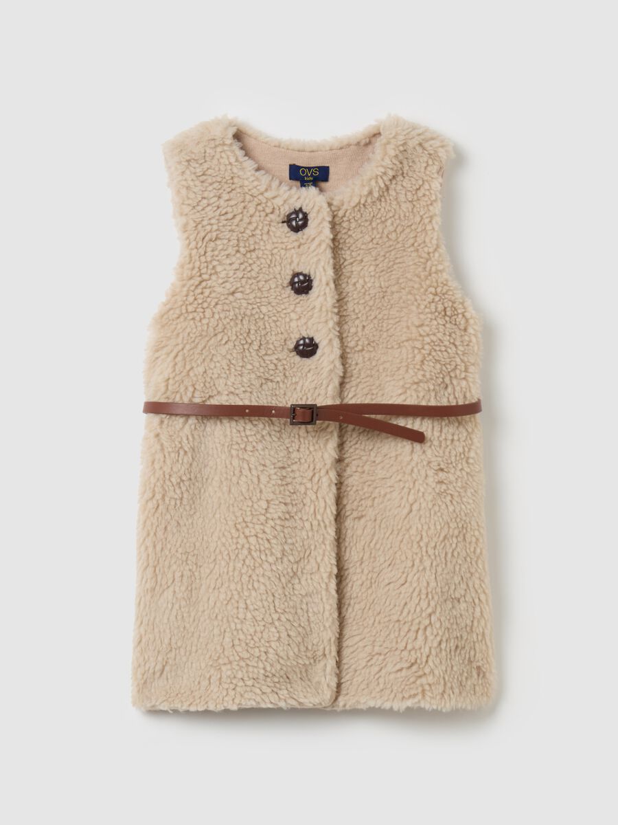 Long gilet in faux fur with belt_0