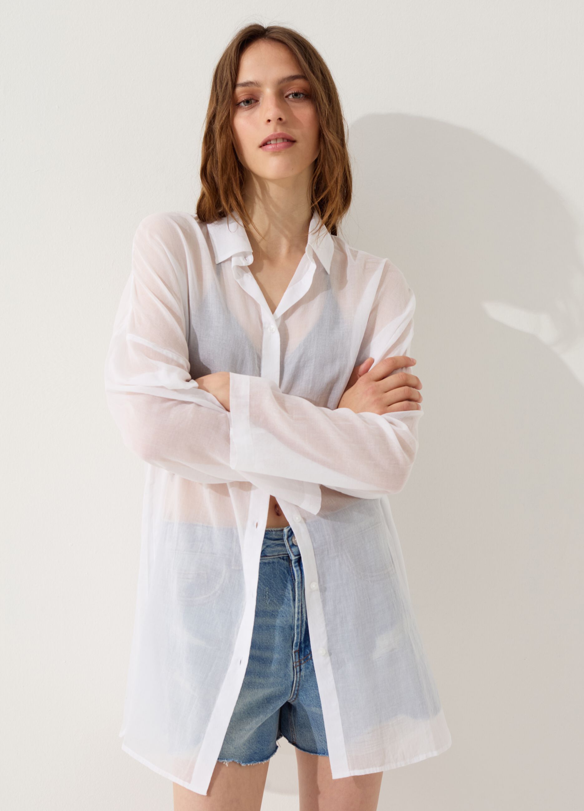 Beach cover-up shirt in cotton