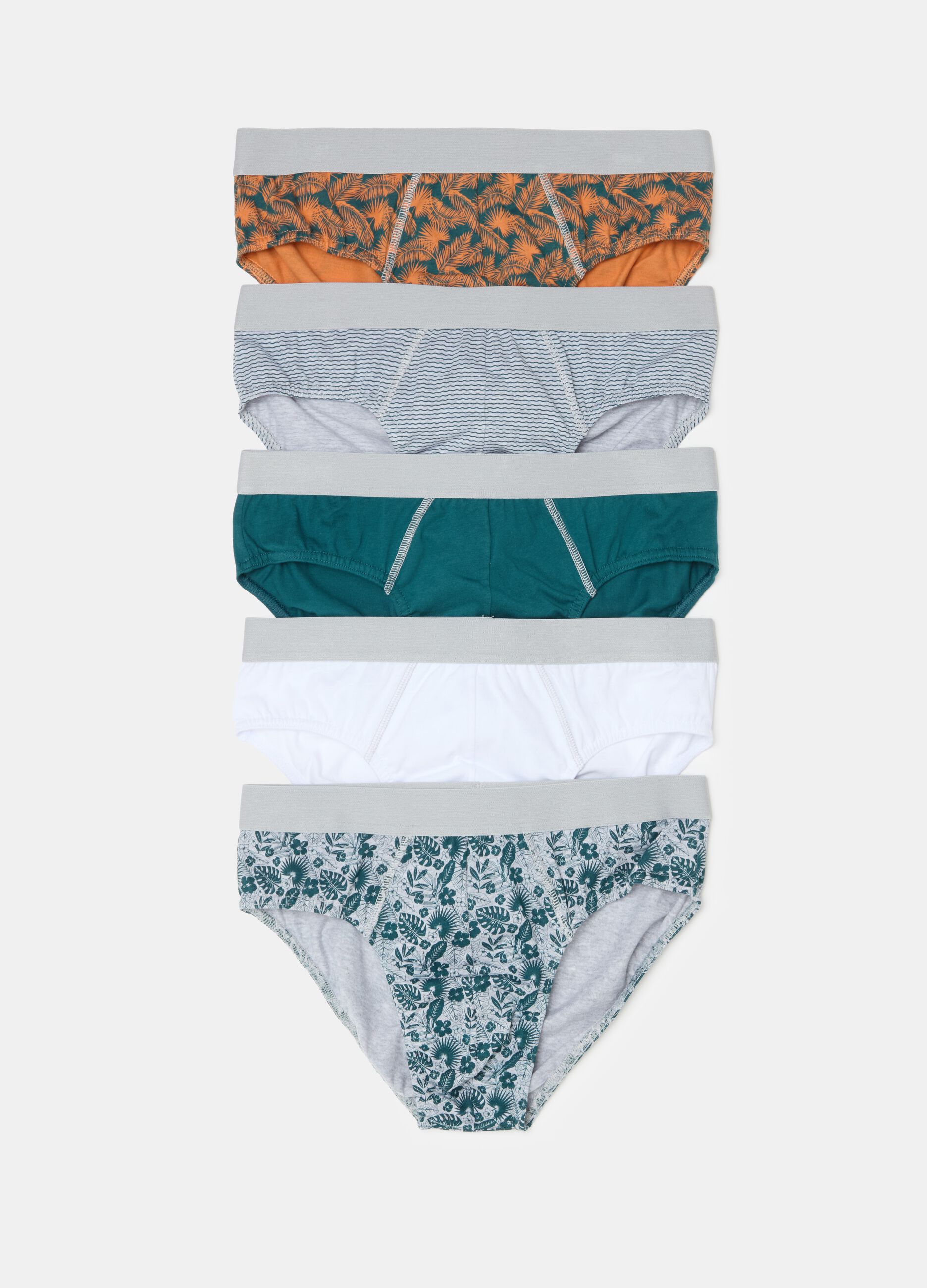 Five-pack briefs in organic cotton with print