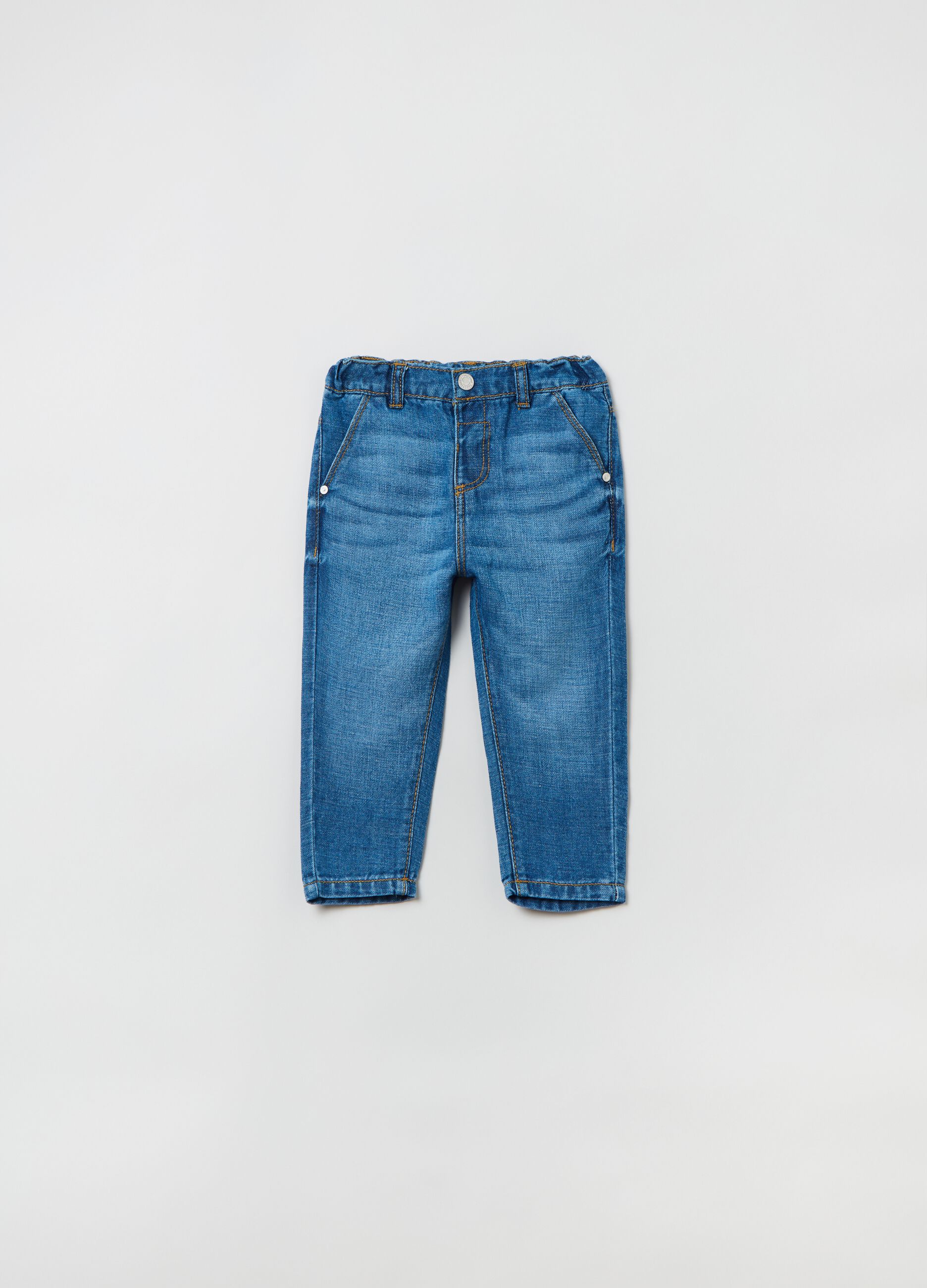 Cotton and linen jeans with pockets