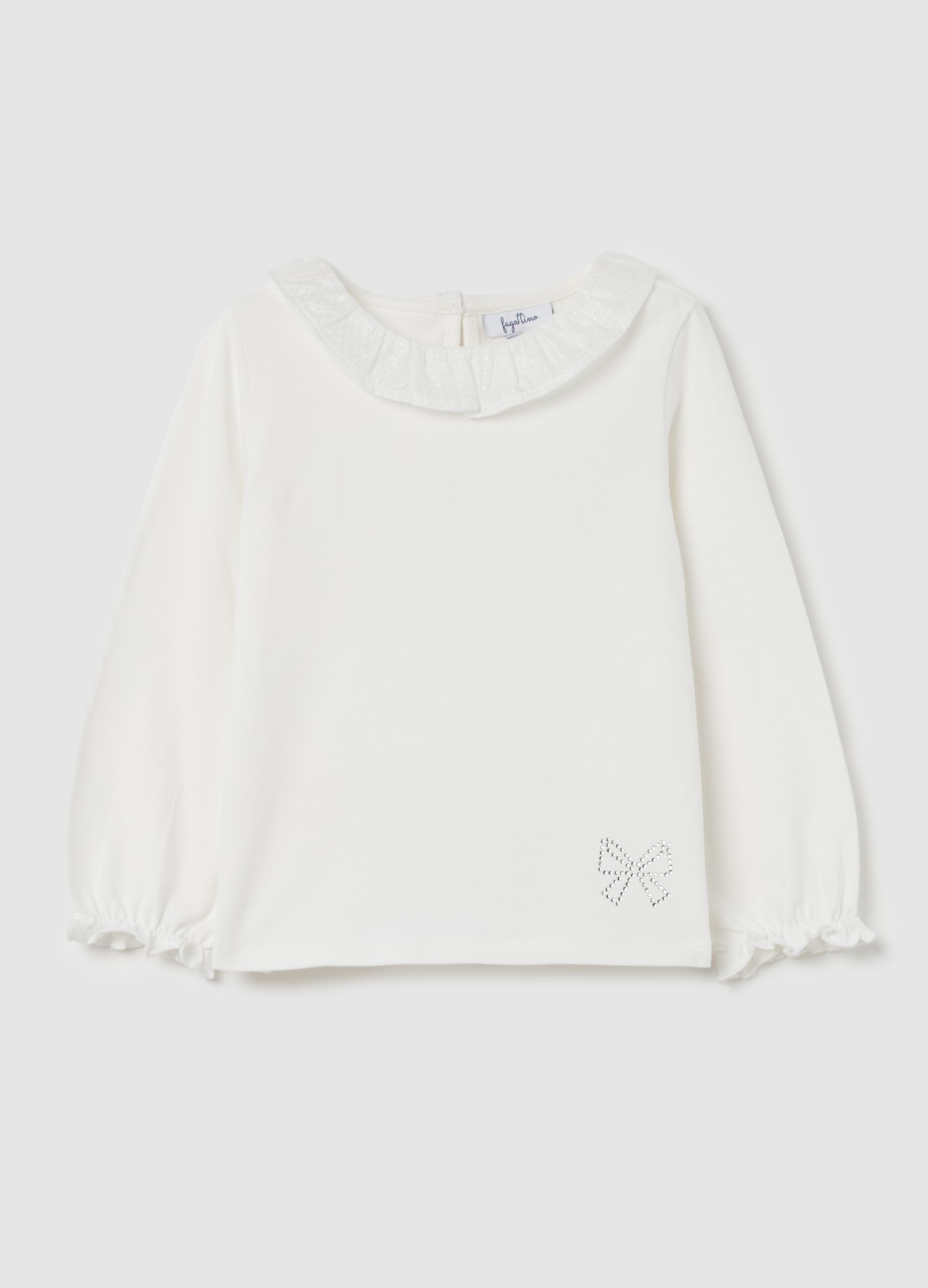 Organic cotton T-shirt with flower collar