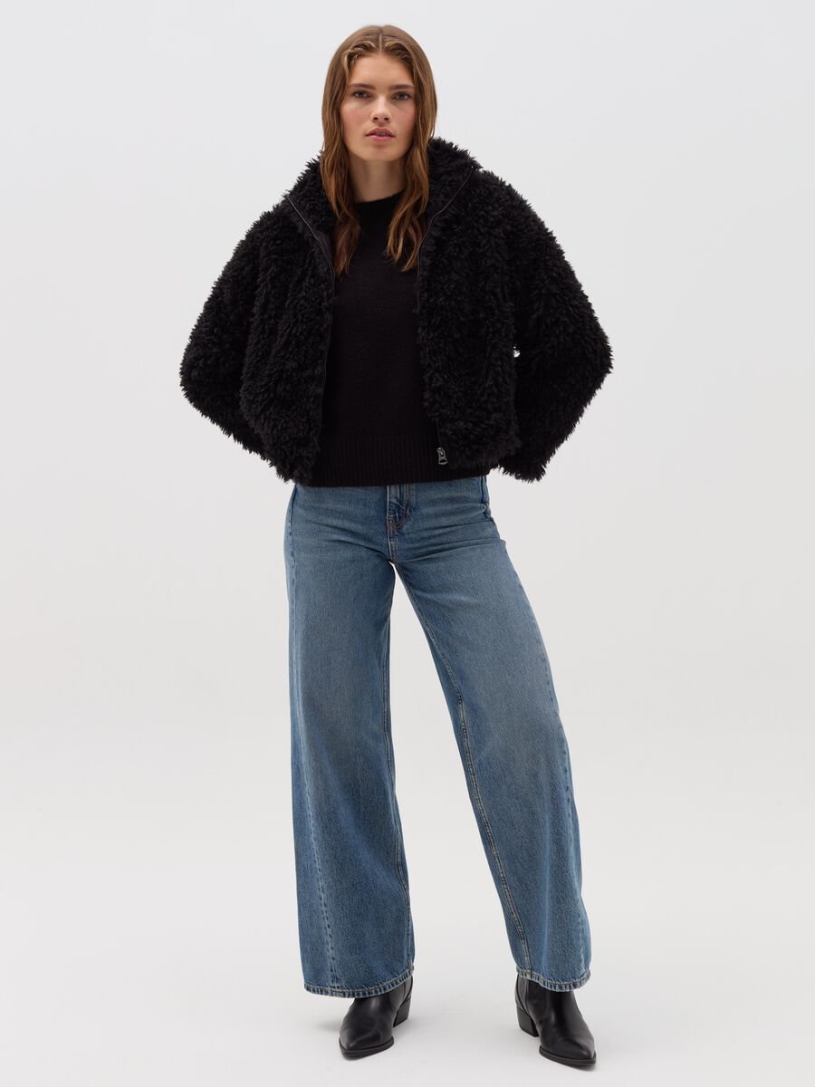 Short full-zip jacket in furry yarn_1