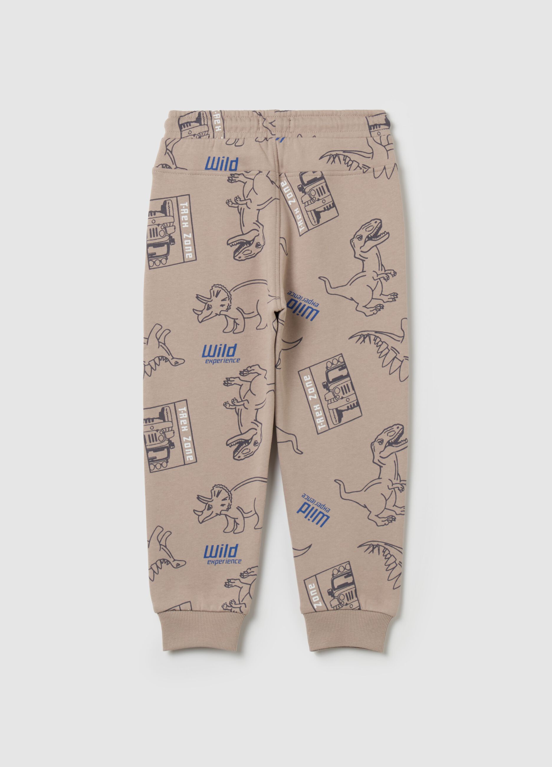 Joggers with drawstring and dinosaurs print