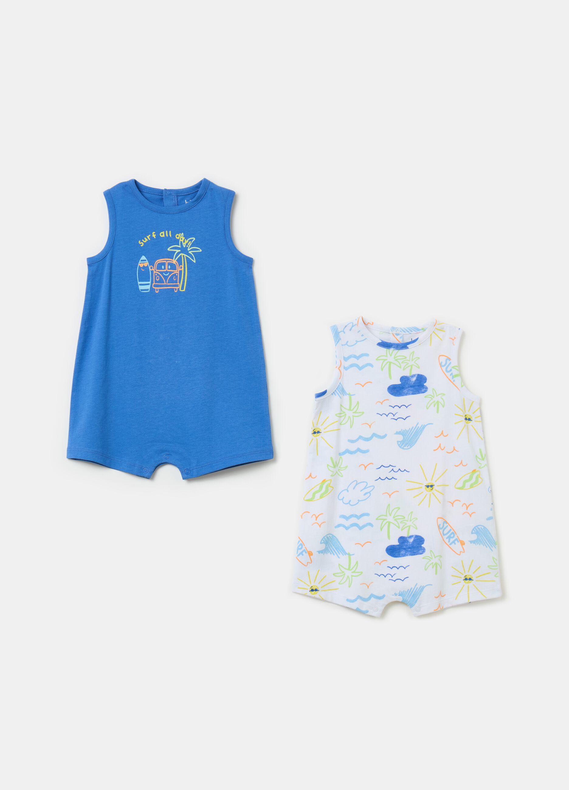 Two-pack romper suits in organic cotton with print