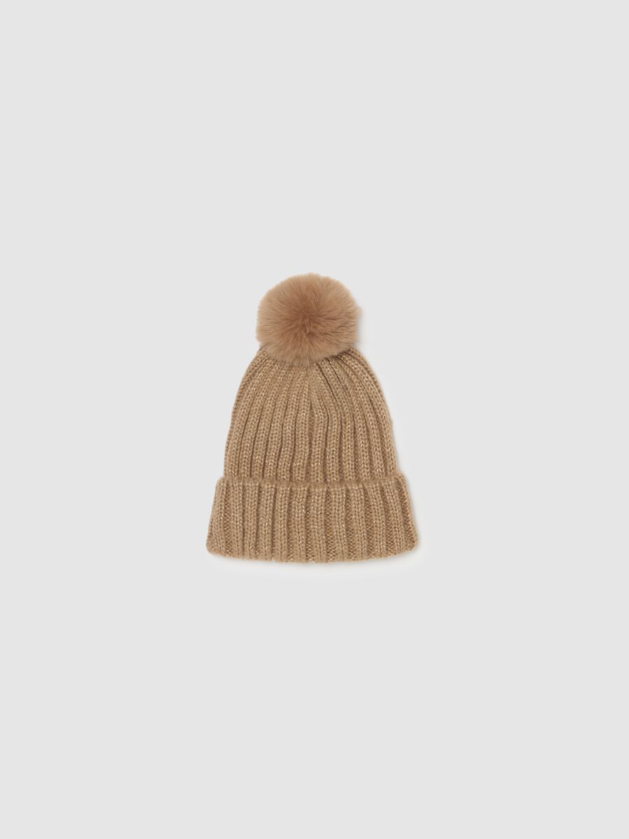 Ribbed hat in lurex with pompom_0